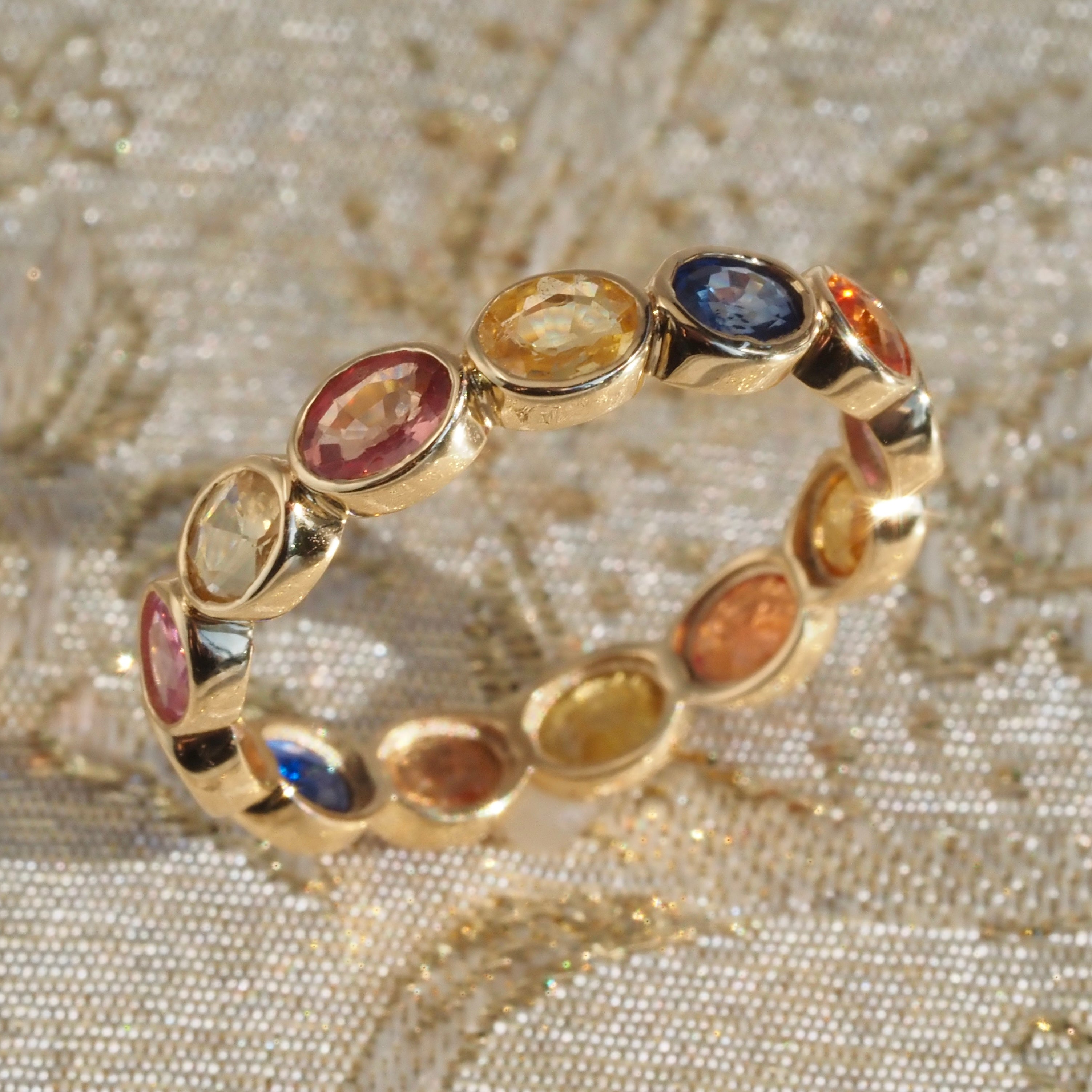 Multicolor Sapphire 18k Gold Eternity Ring
