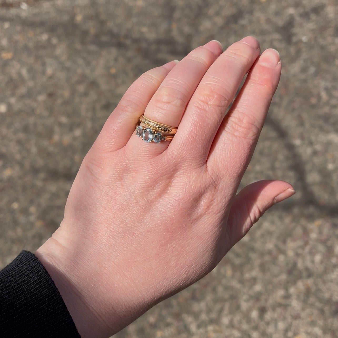 Vintage Aquamarine Trilogy 14k Gold Ring