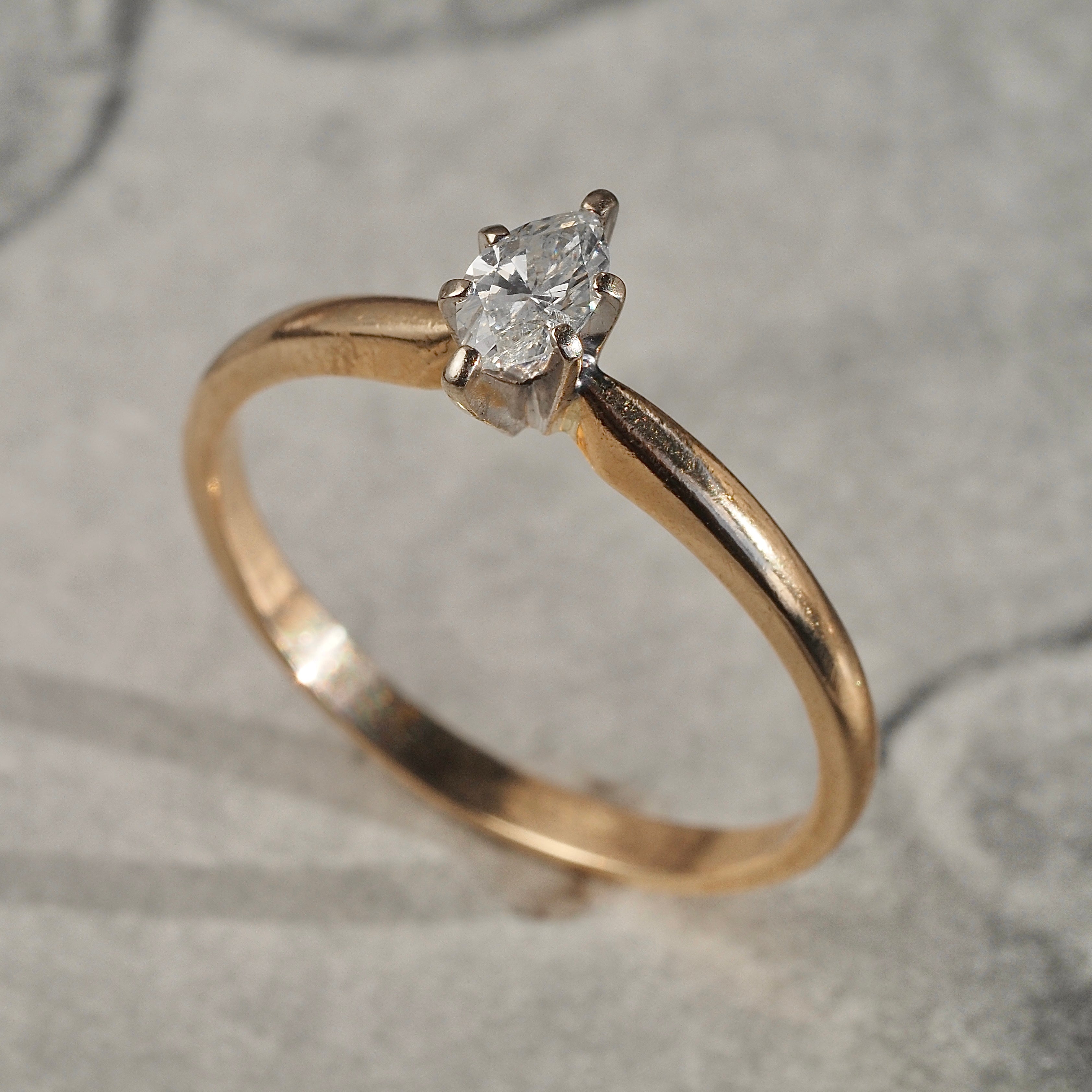 Vintage Marquise Diamond 14k Gold Engagement Ring