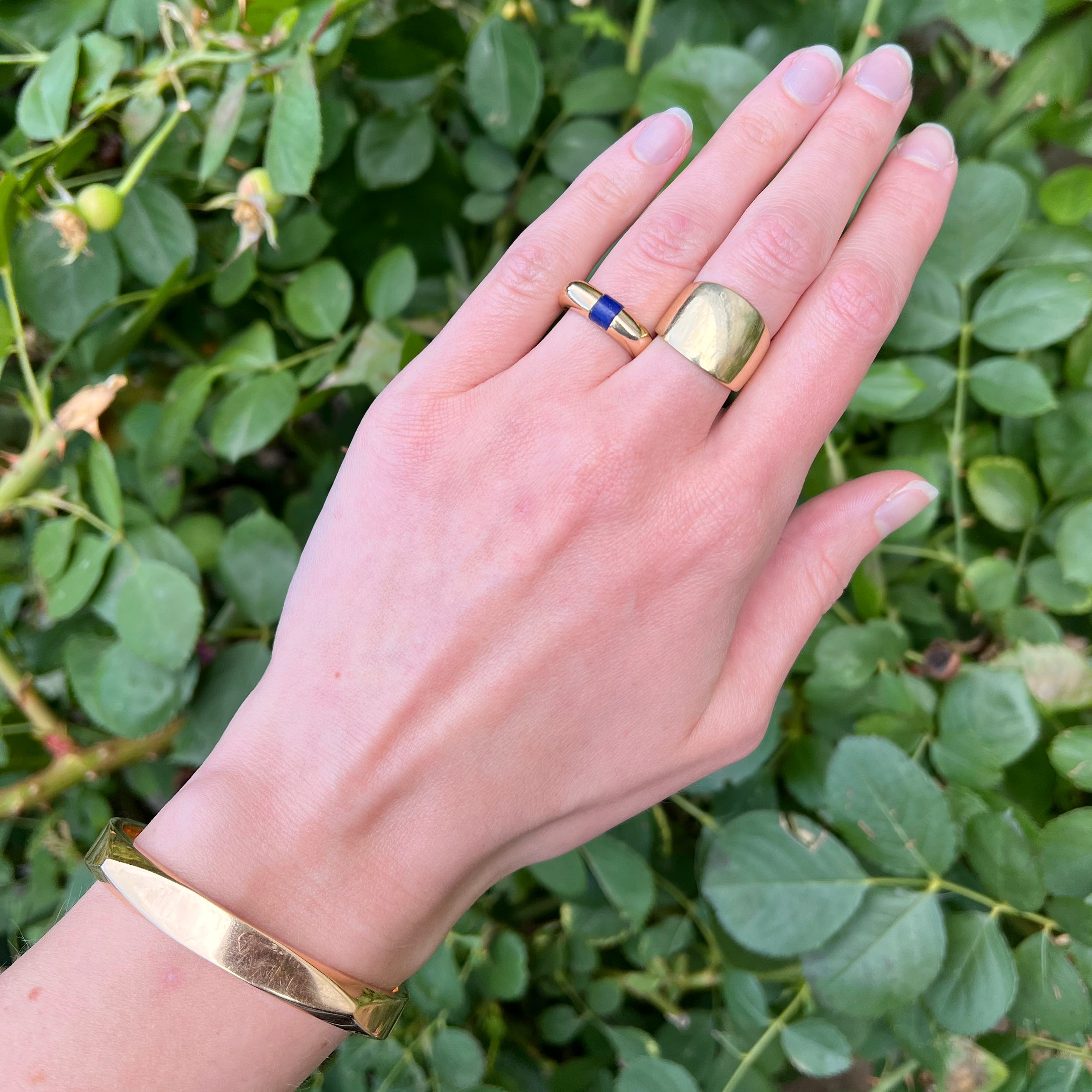 Vintage Modernist 14k Gold Lapis Inlay Ring