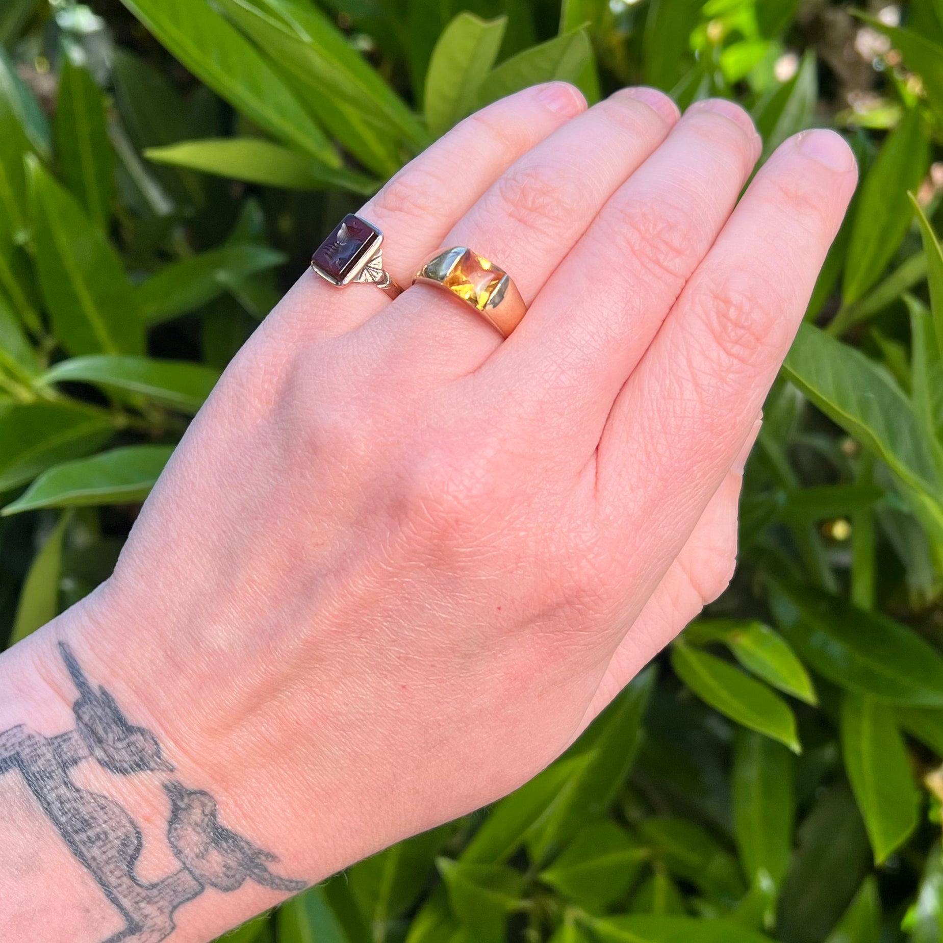 Vintage 14k Gold Buff Cut Citrine Ring