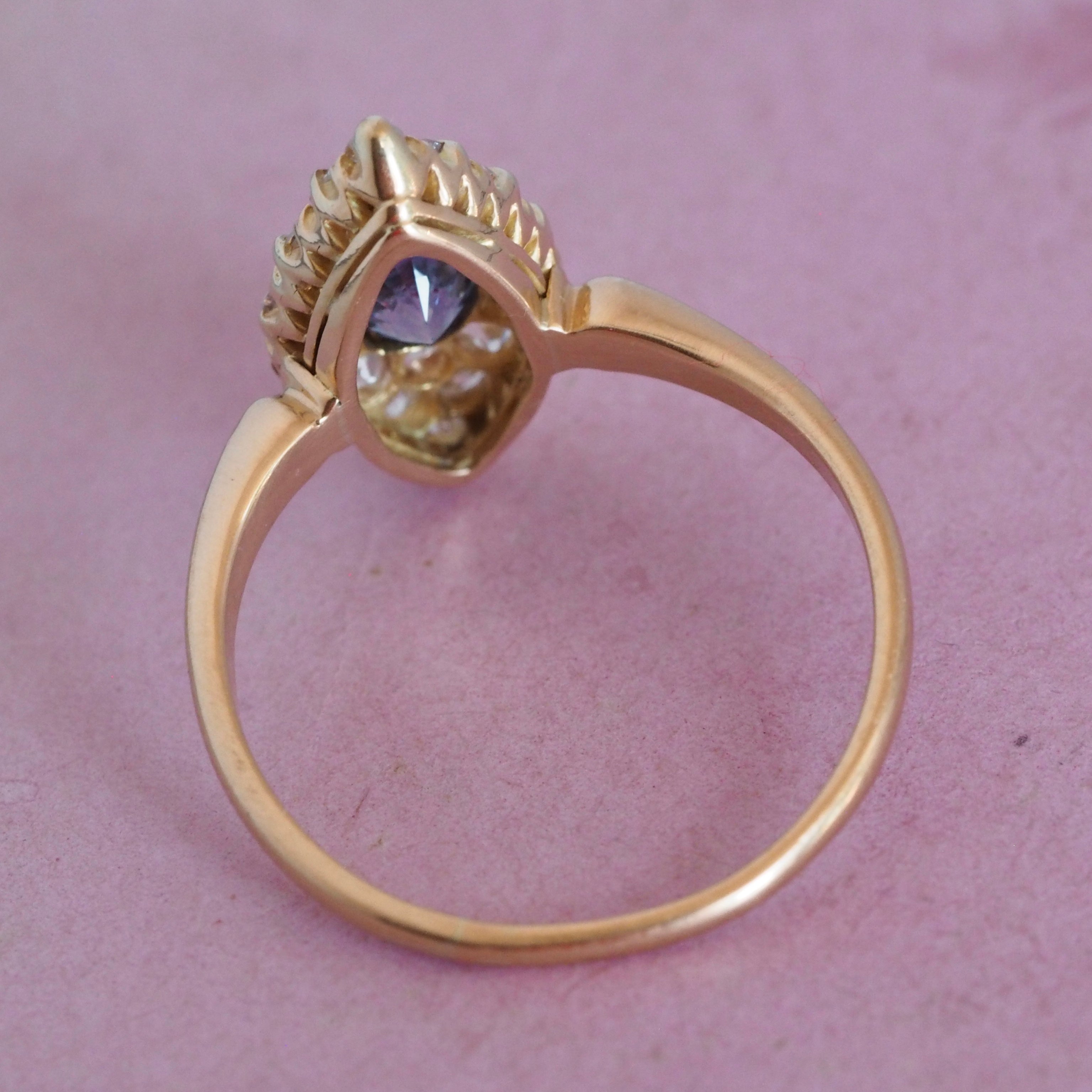 Antique Edwardian 18k Gold Natural Sapphire and Old Mine Cut Diamond Eye Ring