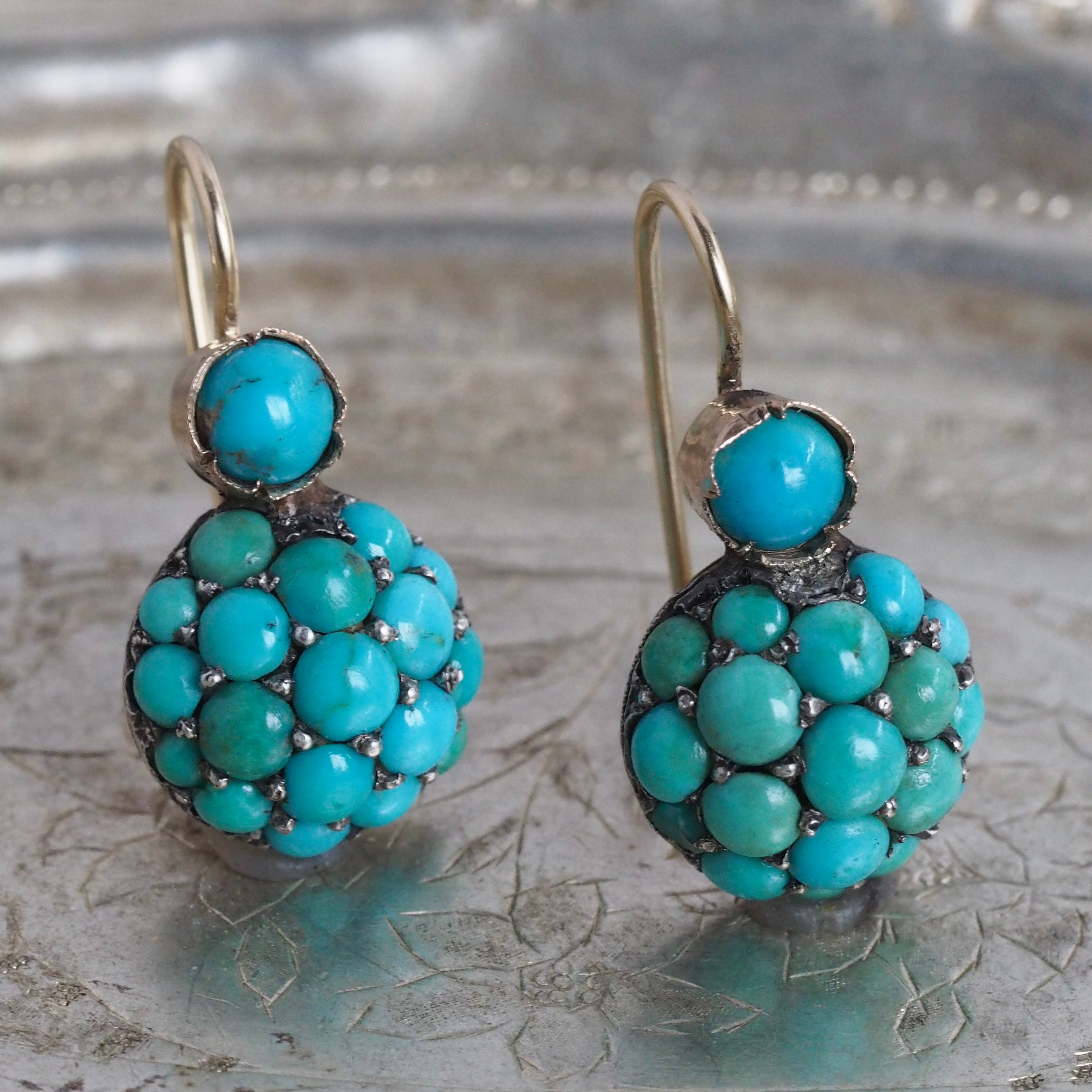 Victorian 14k Gold Turquoise Earrings