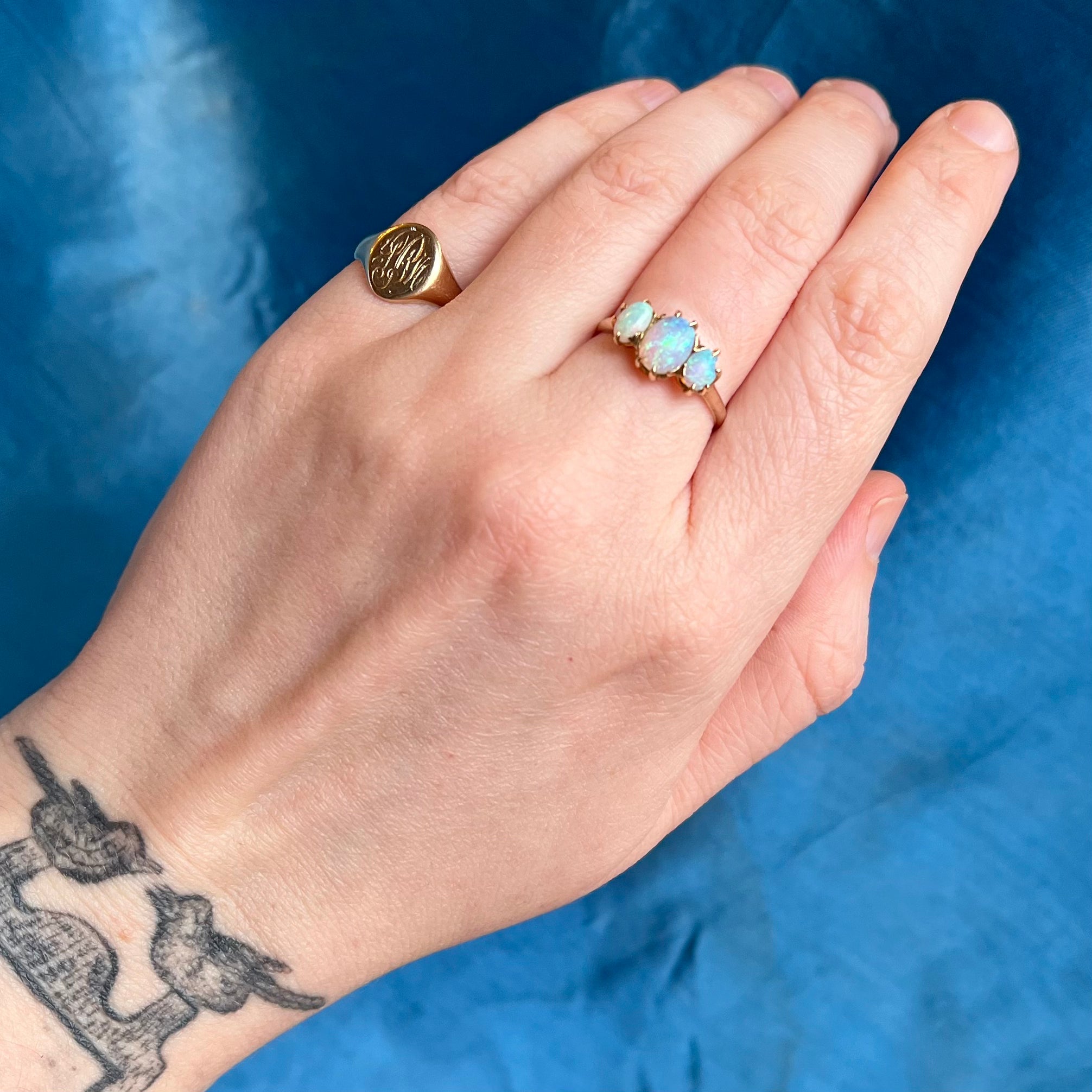 Antique Victorian 10k Gold Opal Trilogy Ring