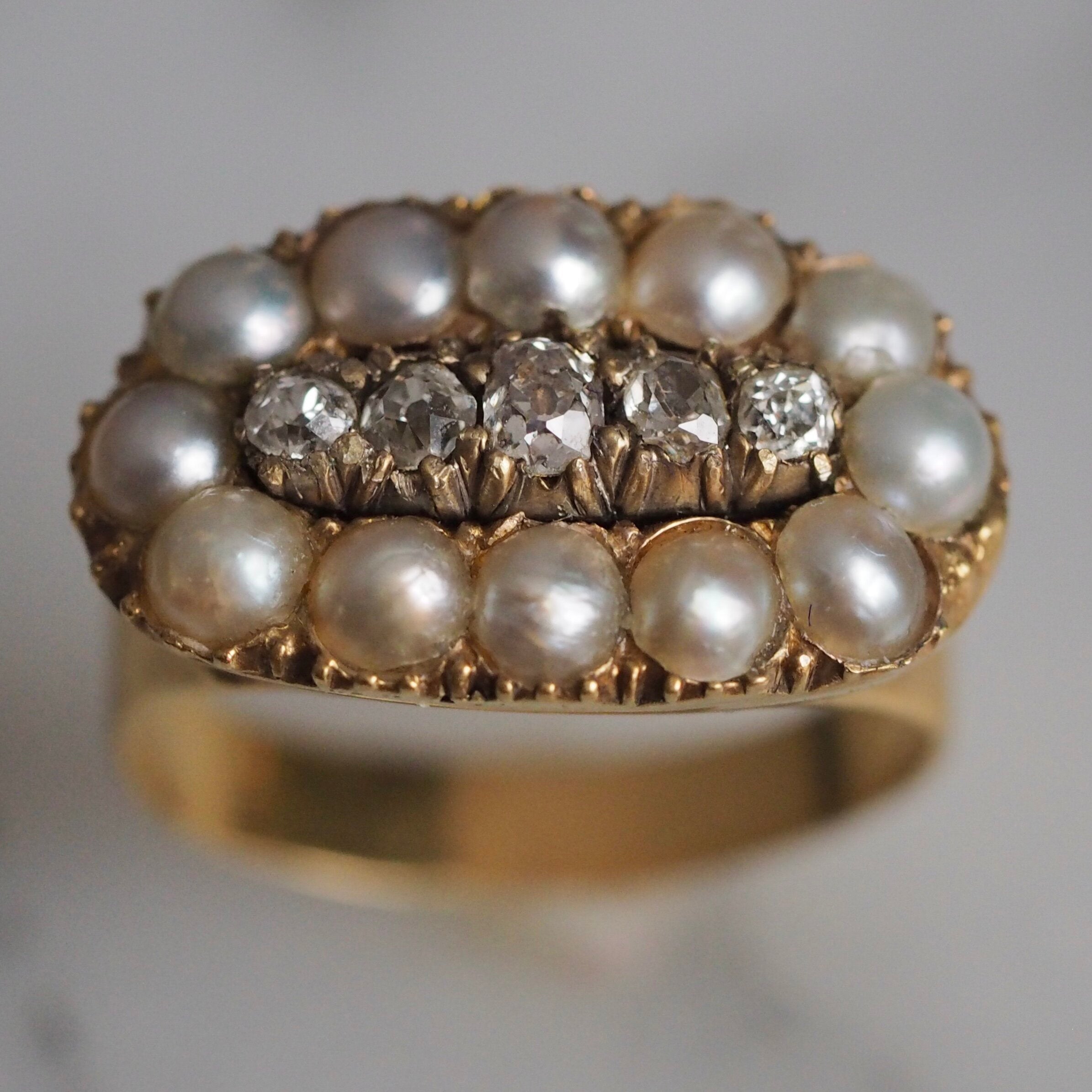 Georgian French High Karat Gold Pearl and Diamond Ring