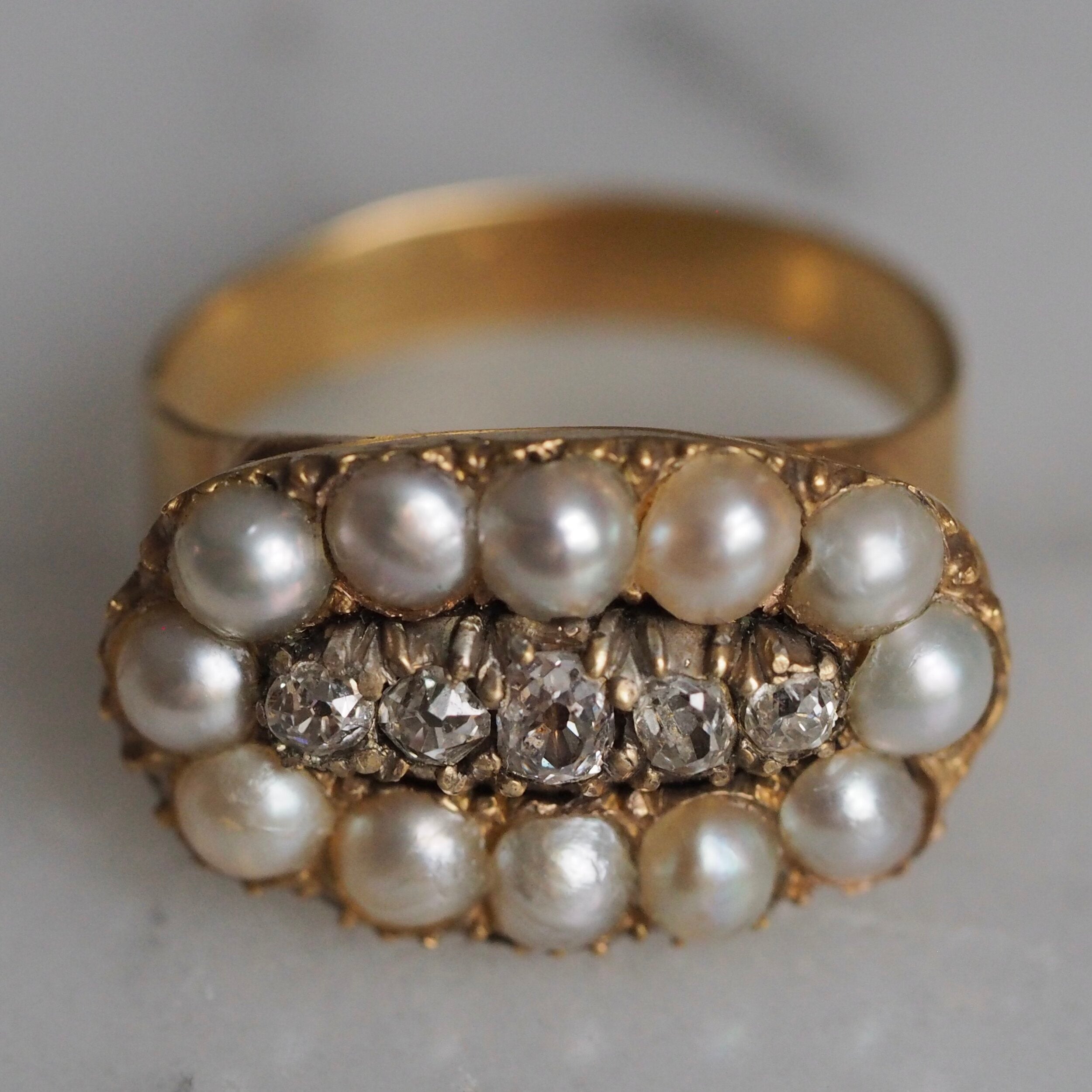 Georgian French High Karat Gold Pearl and Diamond Ring
