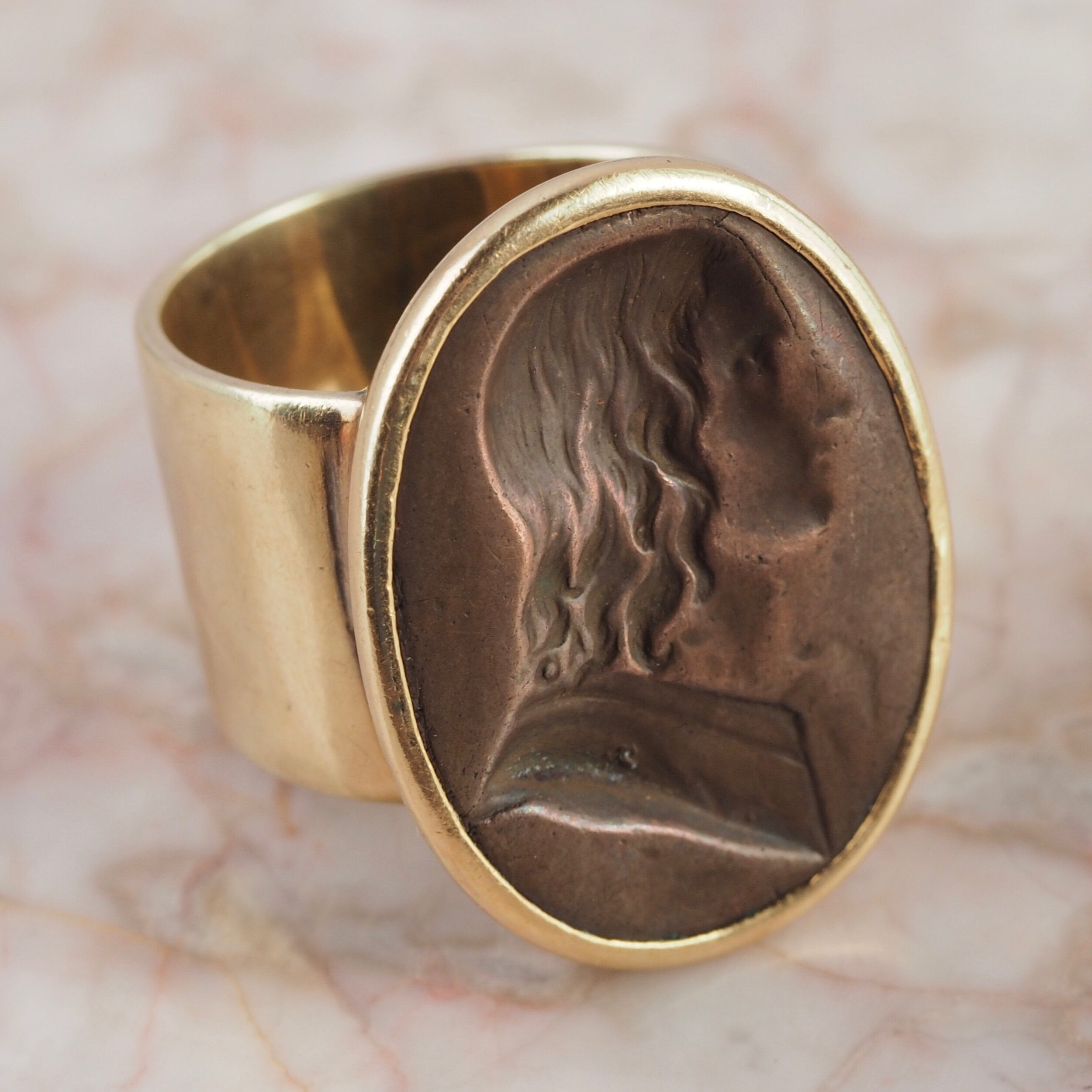 Georgian Pre-Revolutionary American 14k Gold Copper Intaglio Ring