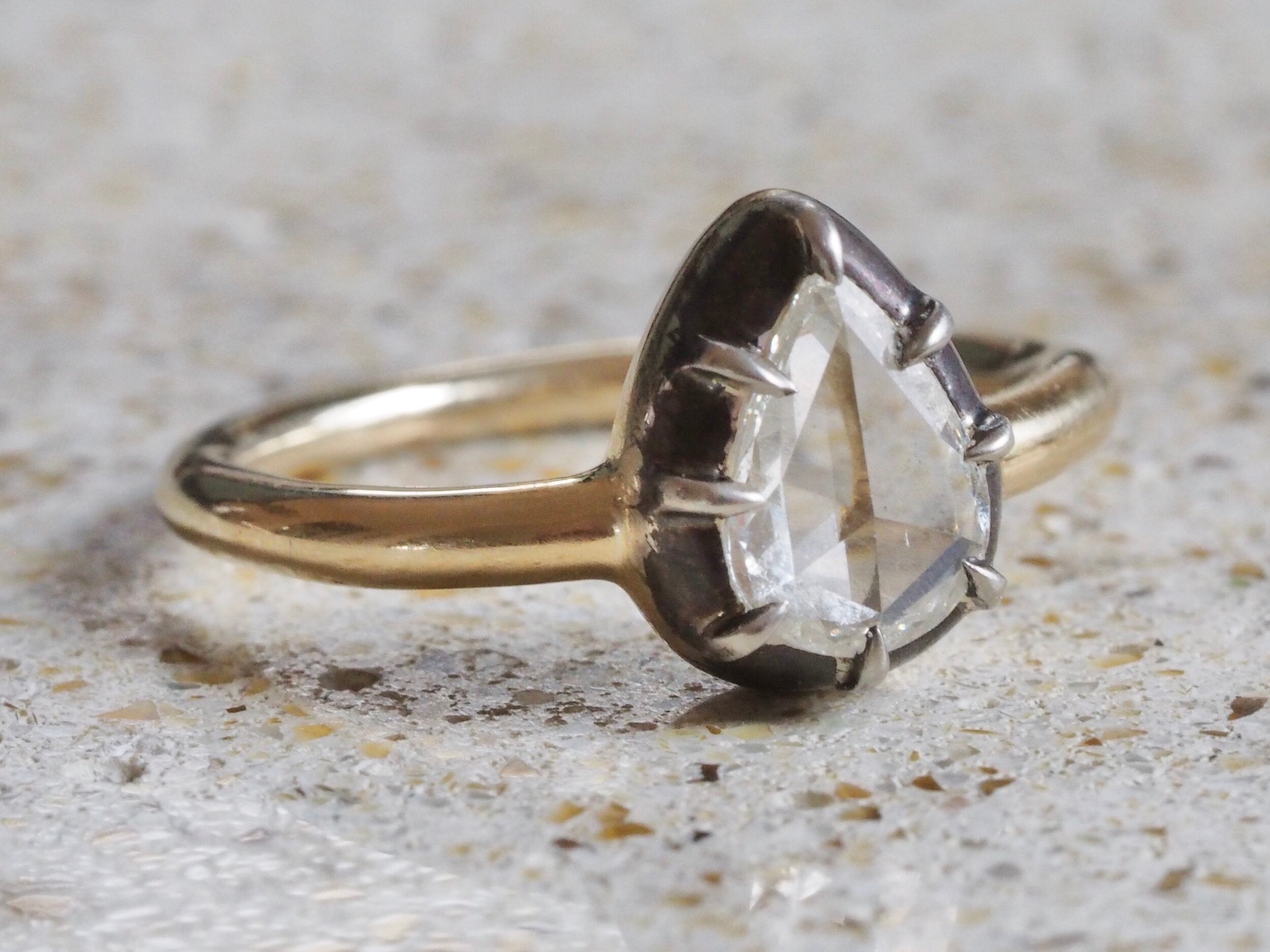Georgian Style 14k Gold Sterling Silver Pear Shaped Rose Cut Diamond Ring