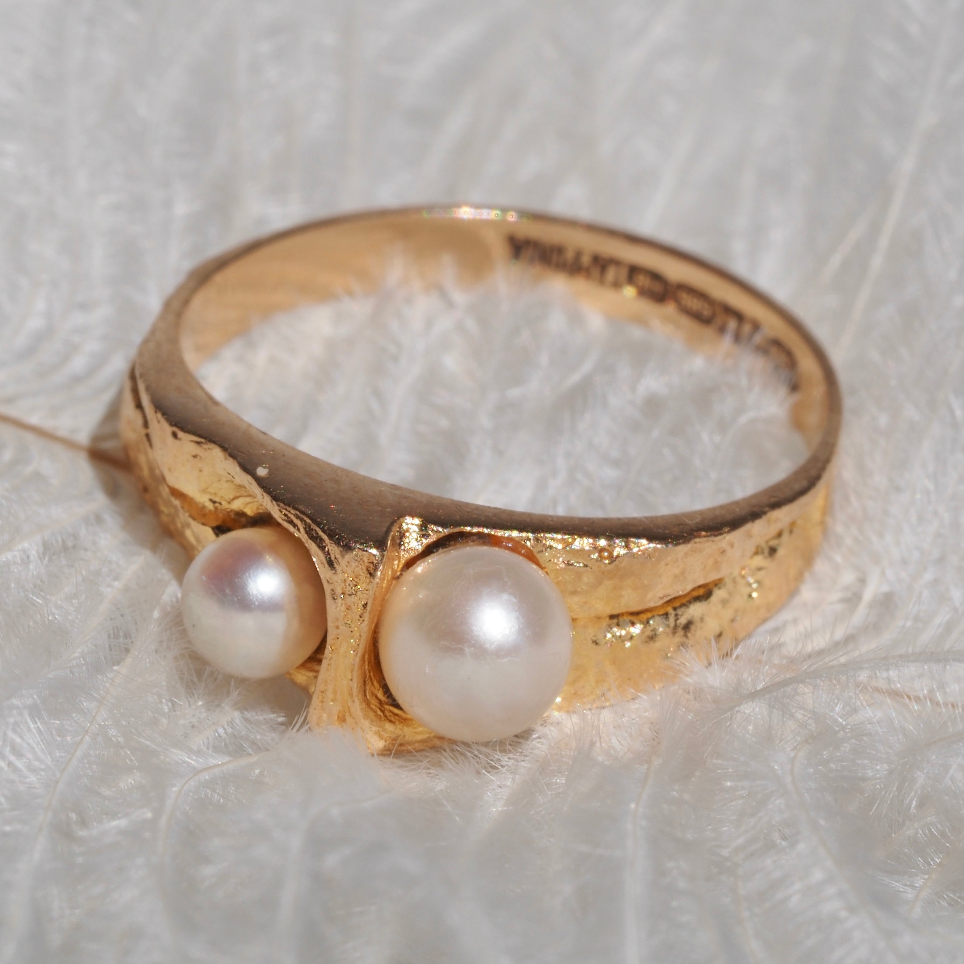 Vintage Finnish 14k Gold and Pearl Ring by Björn Weckström for Lapponia