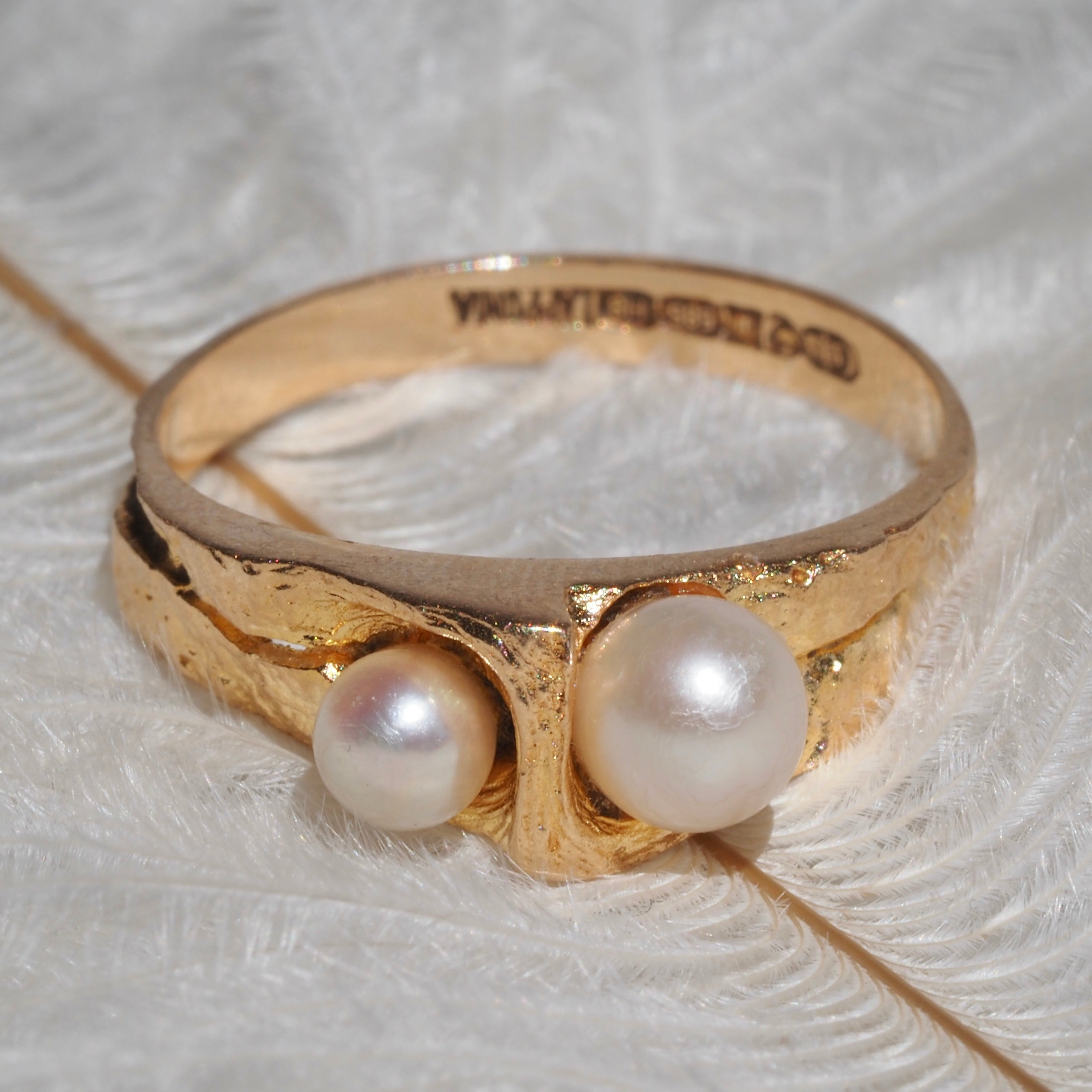 Vintage Finnish 14k Gold and Pearl Ring by Björn Weckström for Lapponia