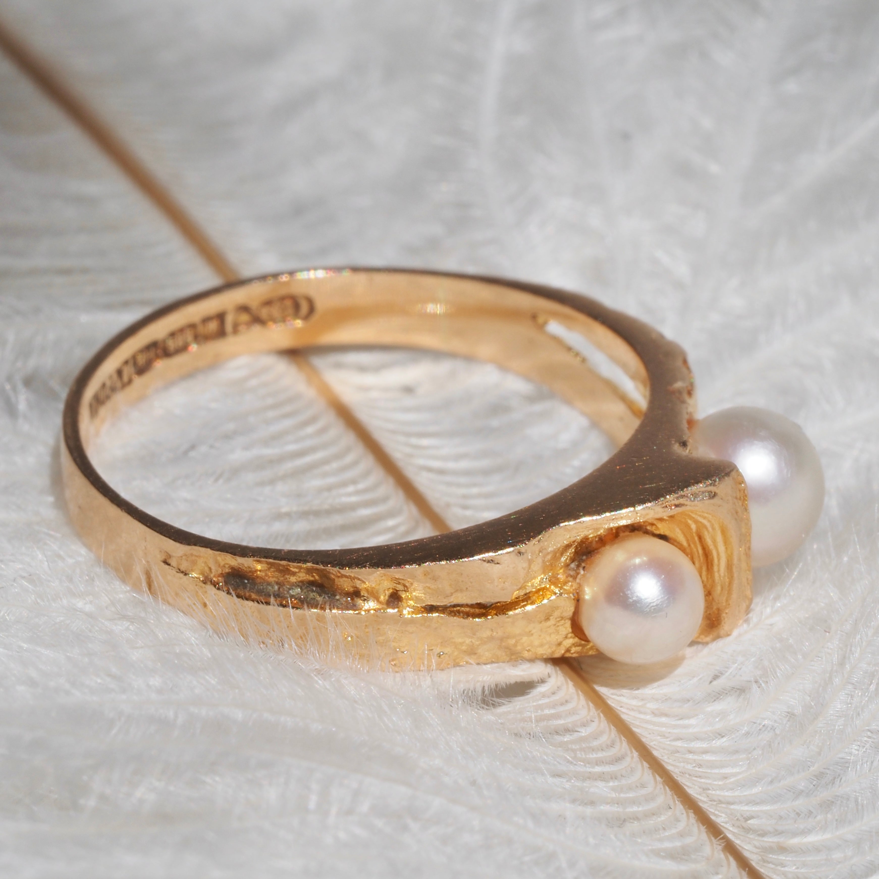 Vintage Finnish 14k Gold and Pearl Ring by Björn Weckström for Lapponia