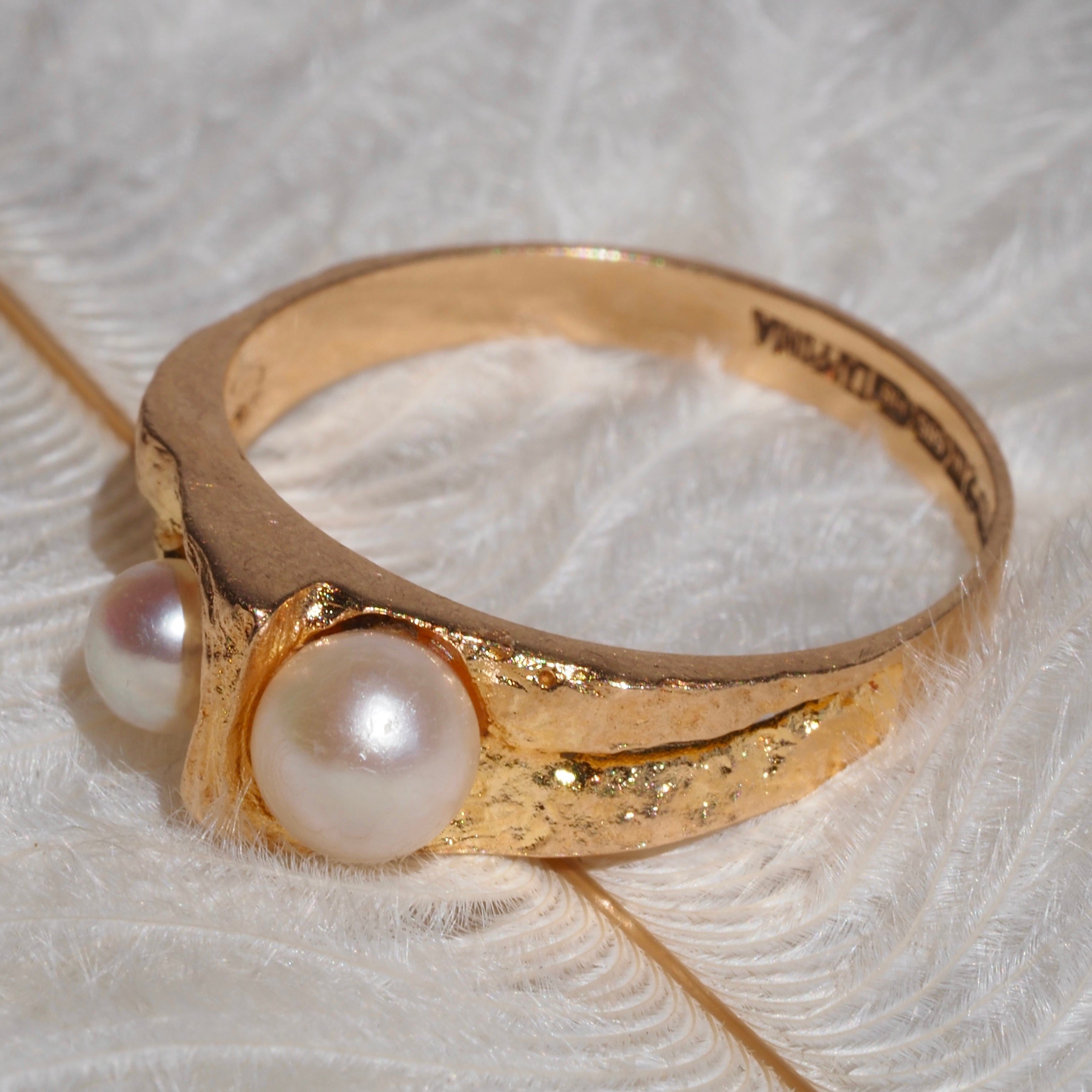 Vintage Finnish 14k Gold and Pearl Ring by Björn Weckström for Lapponia