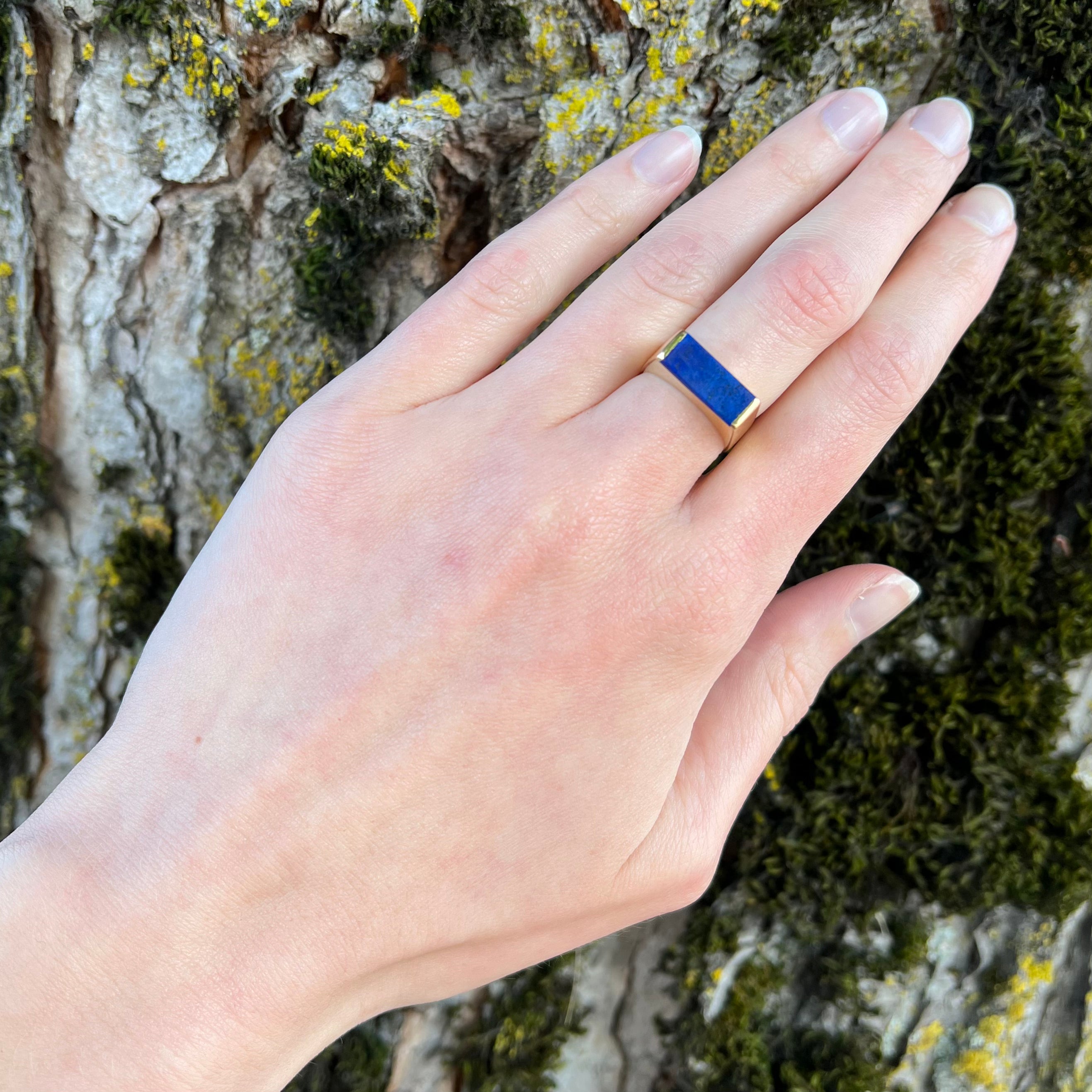 Vintage Danish 14k Gold Lapis Saddle Ring