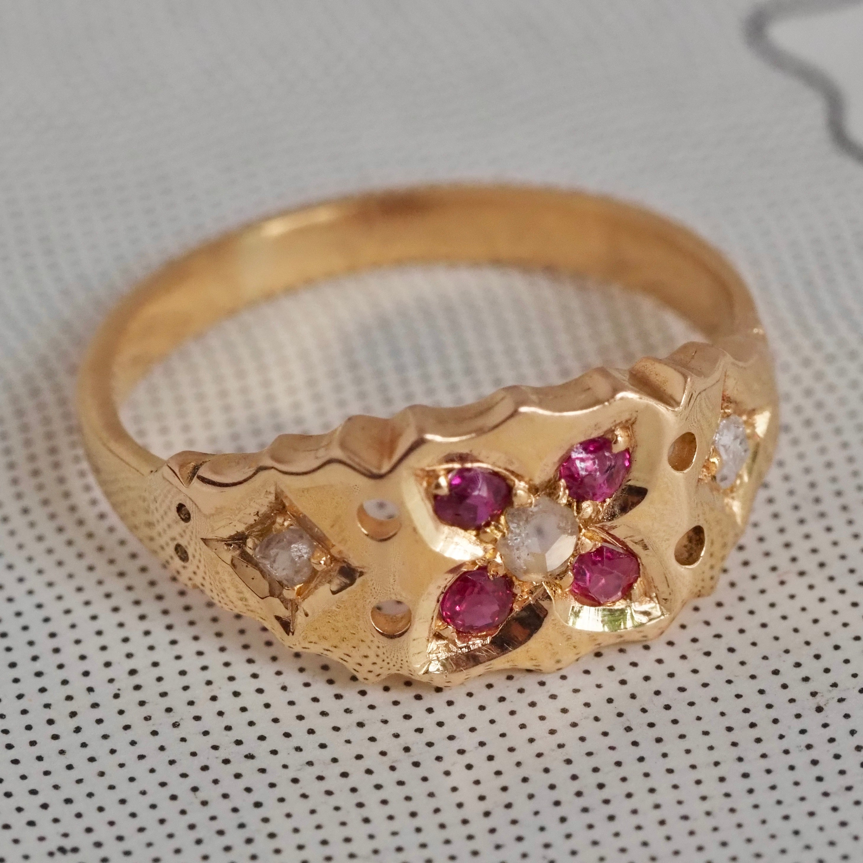 Antique English 18k Gold Ruby and Diamond Ring