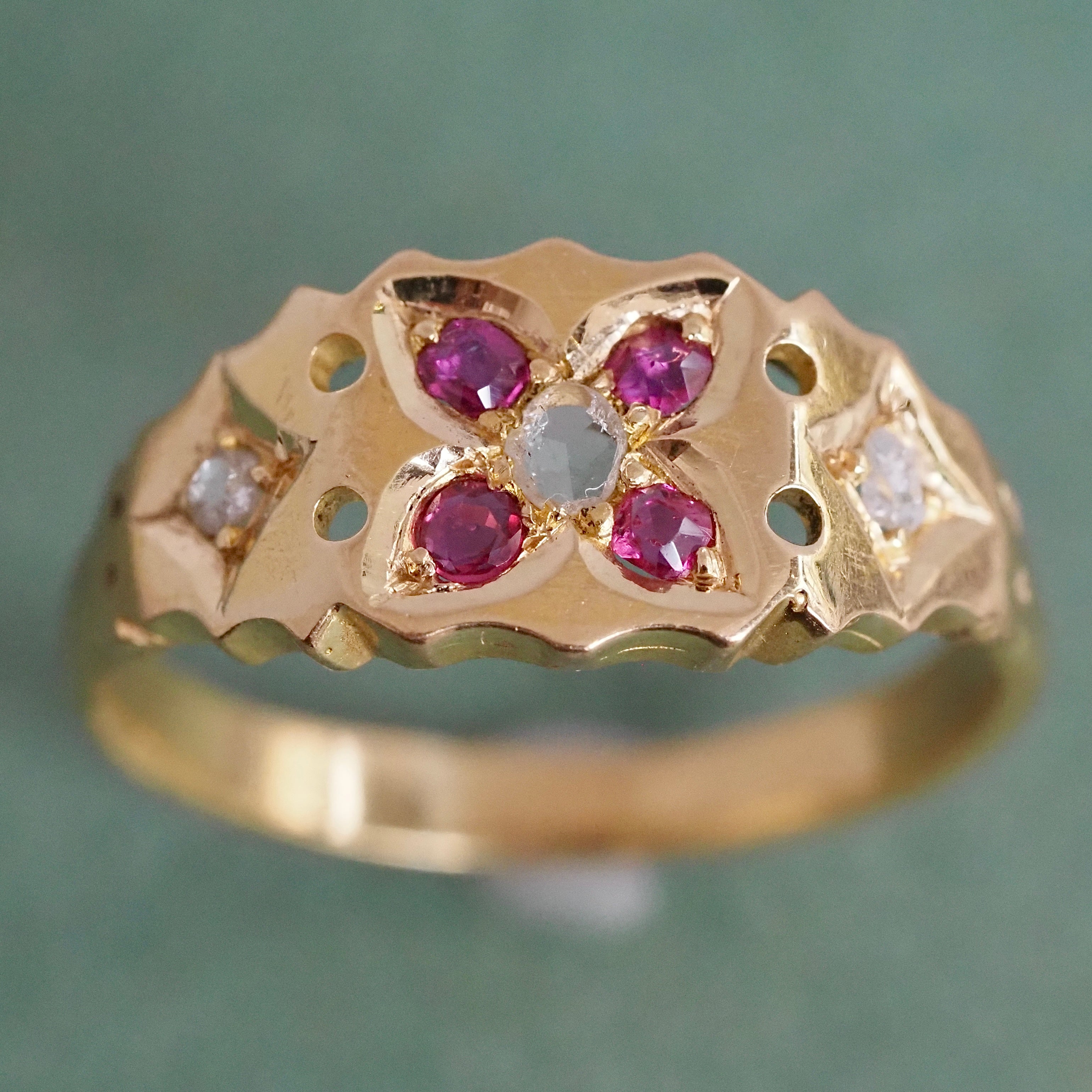 Antique English 18k Gold Ruby and Diamond Ring