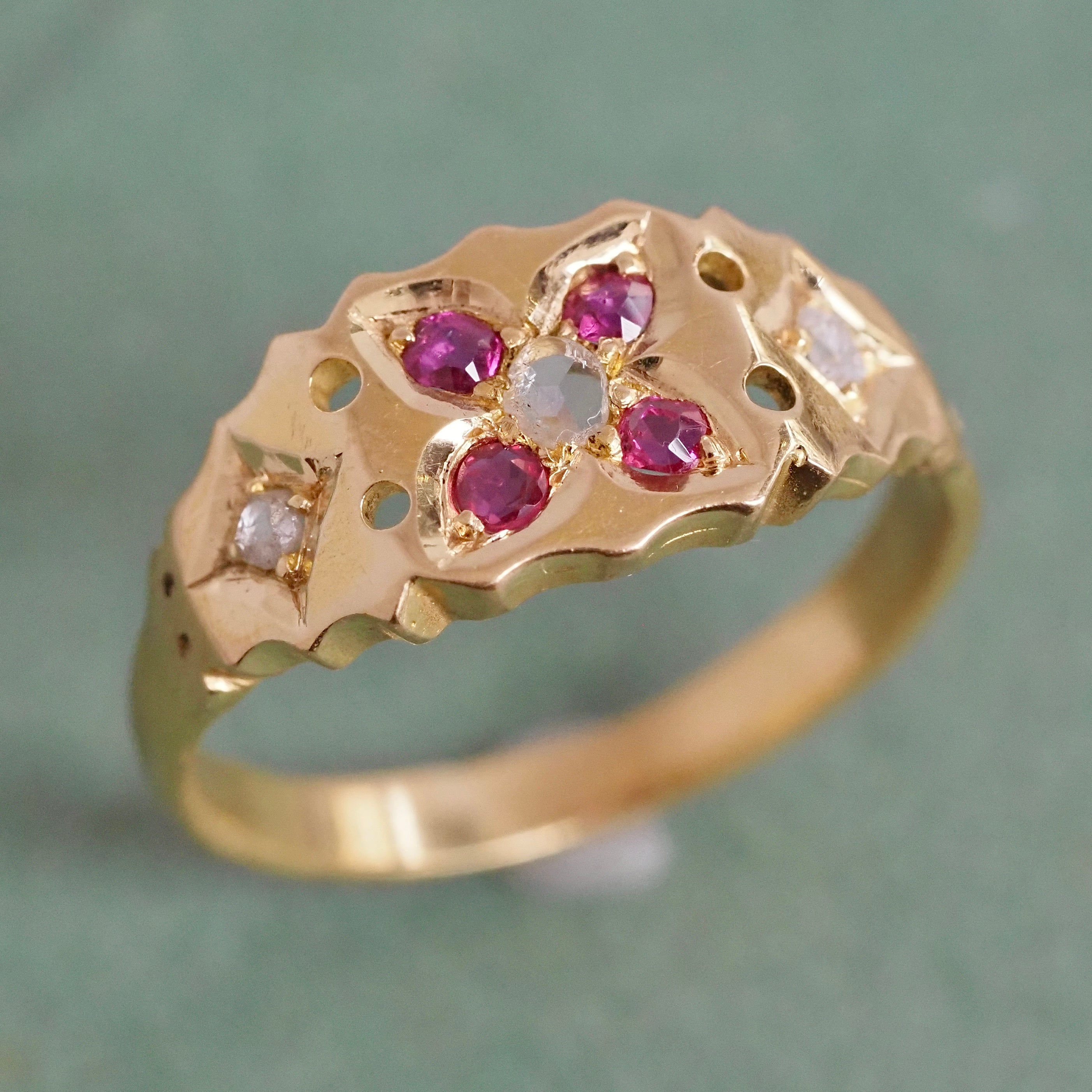 Antique English 18k Gold Ruby and Diamond Ring