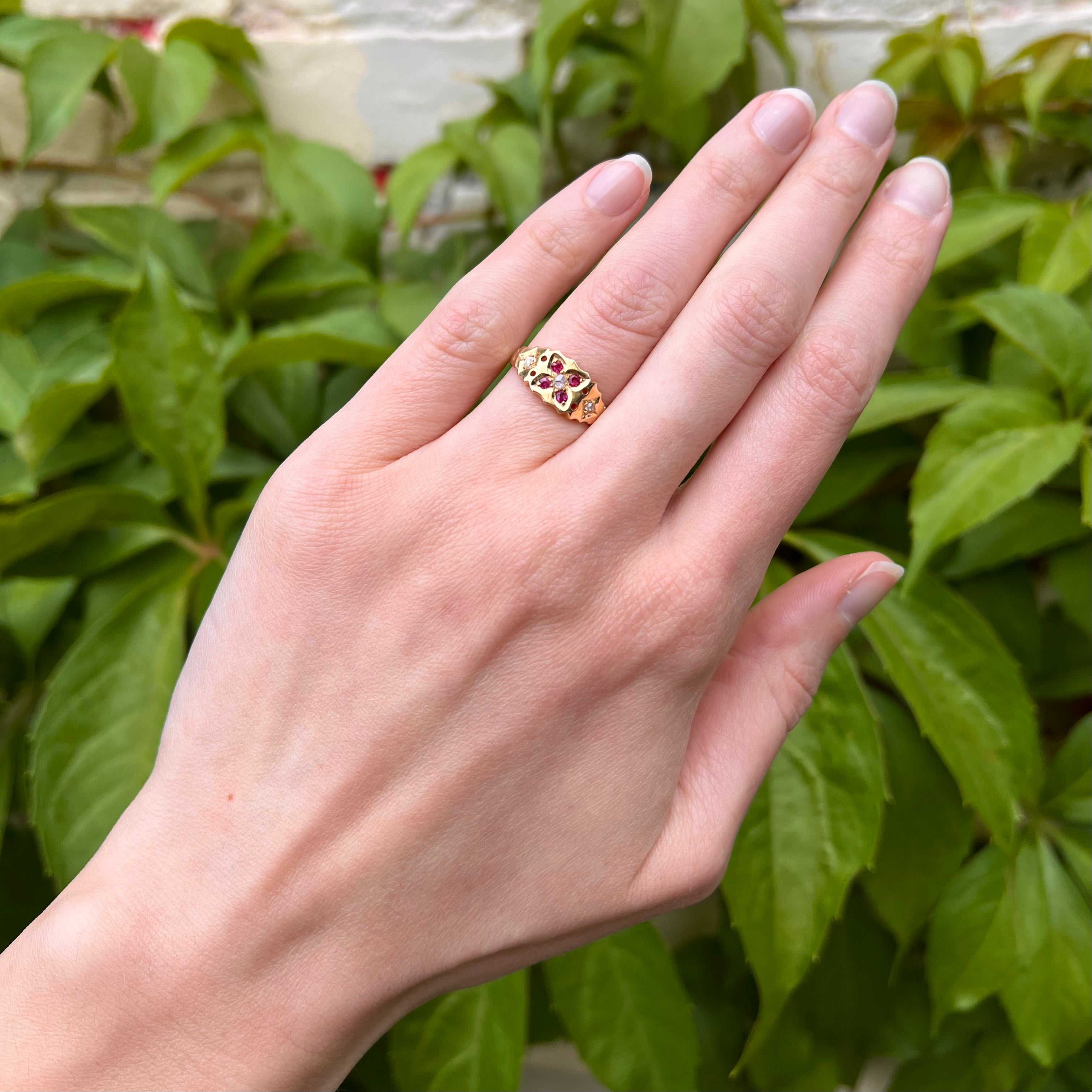 Antique English 18k Gold Ruby and Diamond Ring