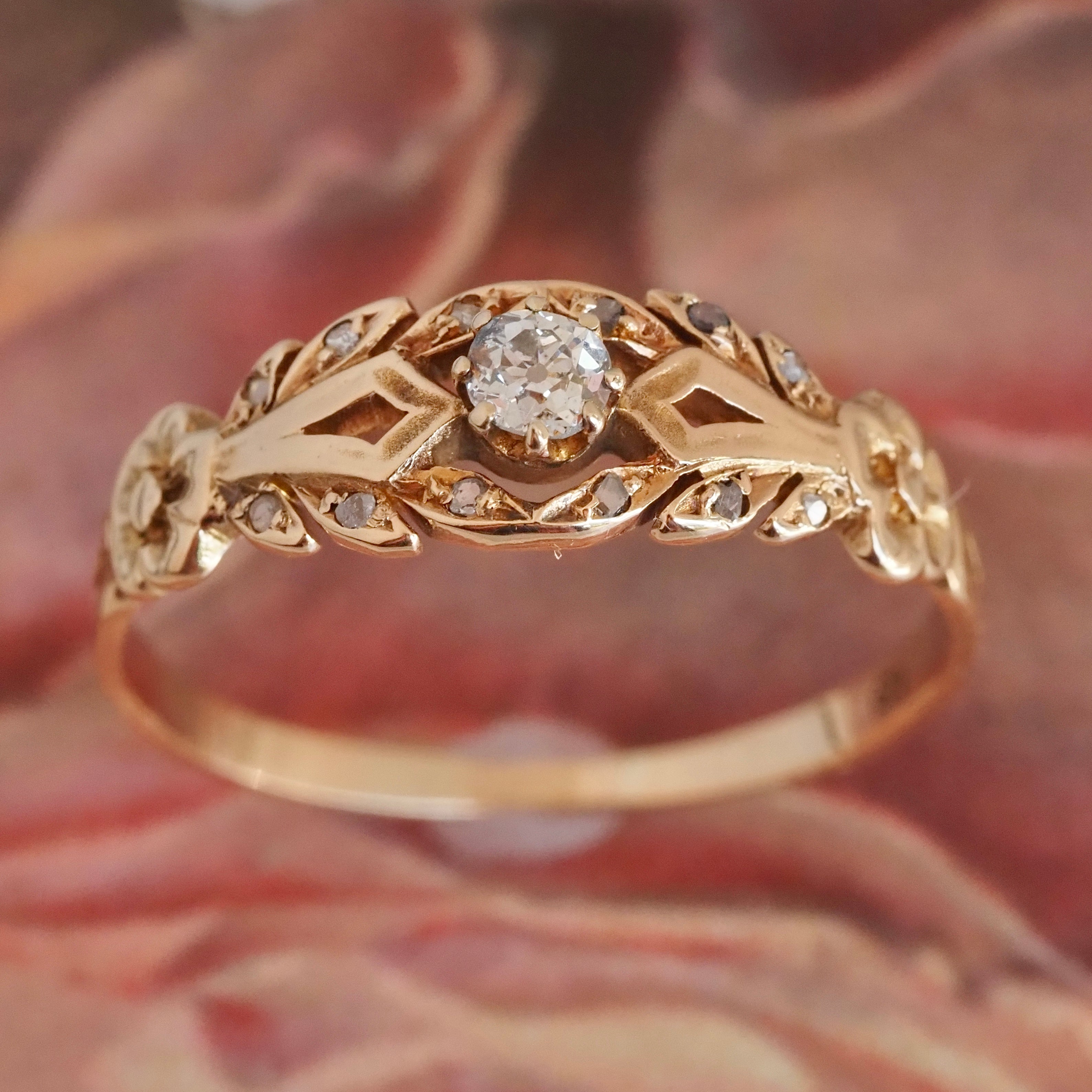 1940s Victorian Revival 18k Gold Old Mine Cut Diamond Ring