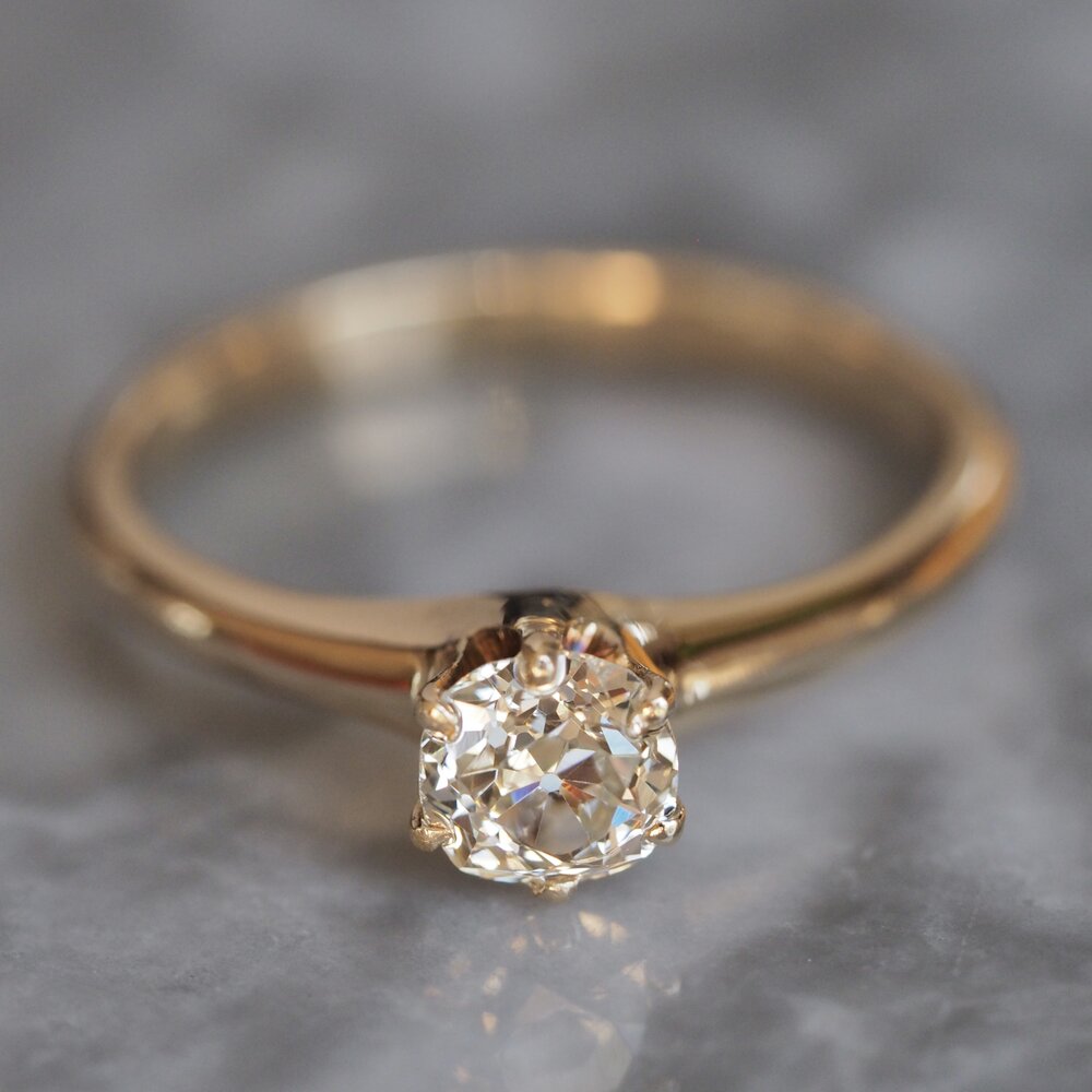 Antique 14k Gold Old Mine Cut Diamond Solitaire Engagement Ring