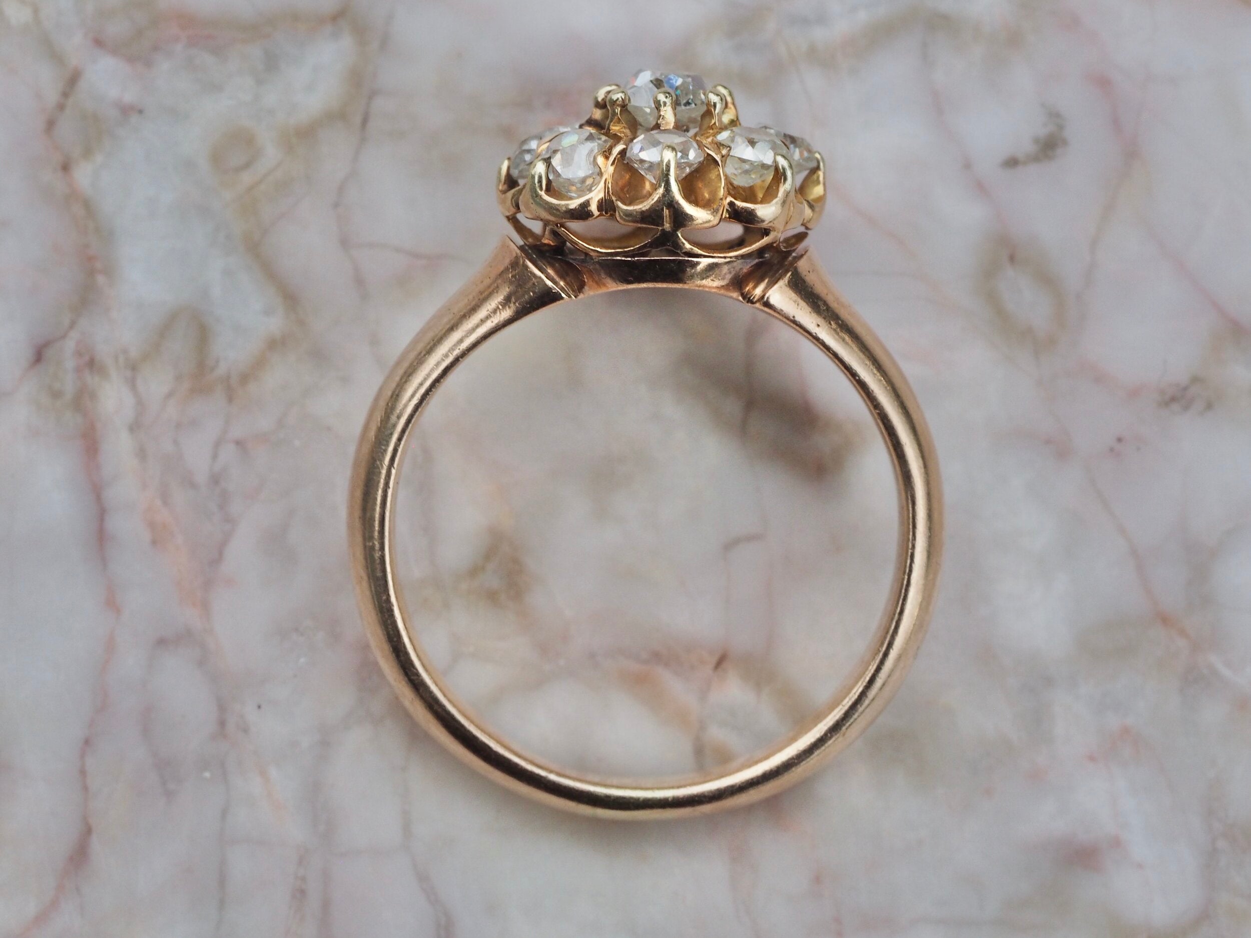 Victorian 14k Gold Old Mine Cut Diamond Cluster Ring