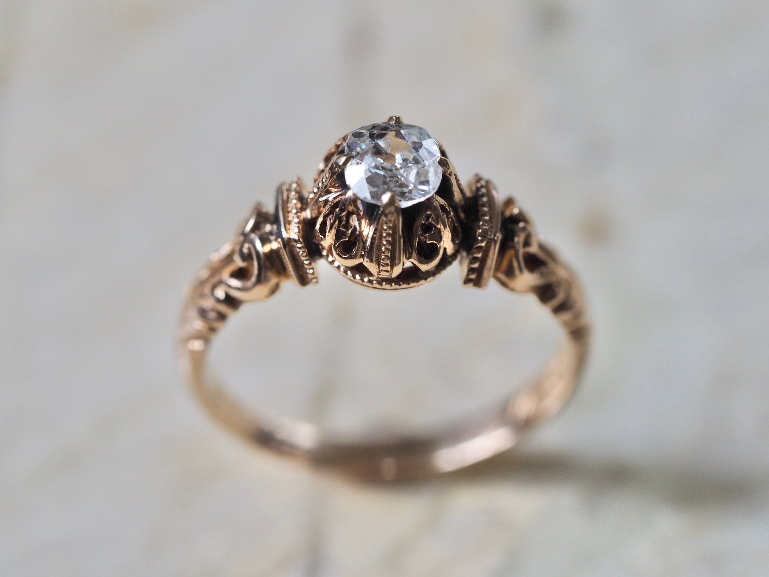 Victorian 18k Gold Old Mine Cut Diamond Engagement Ring