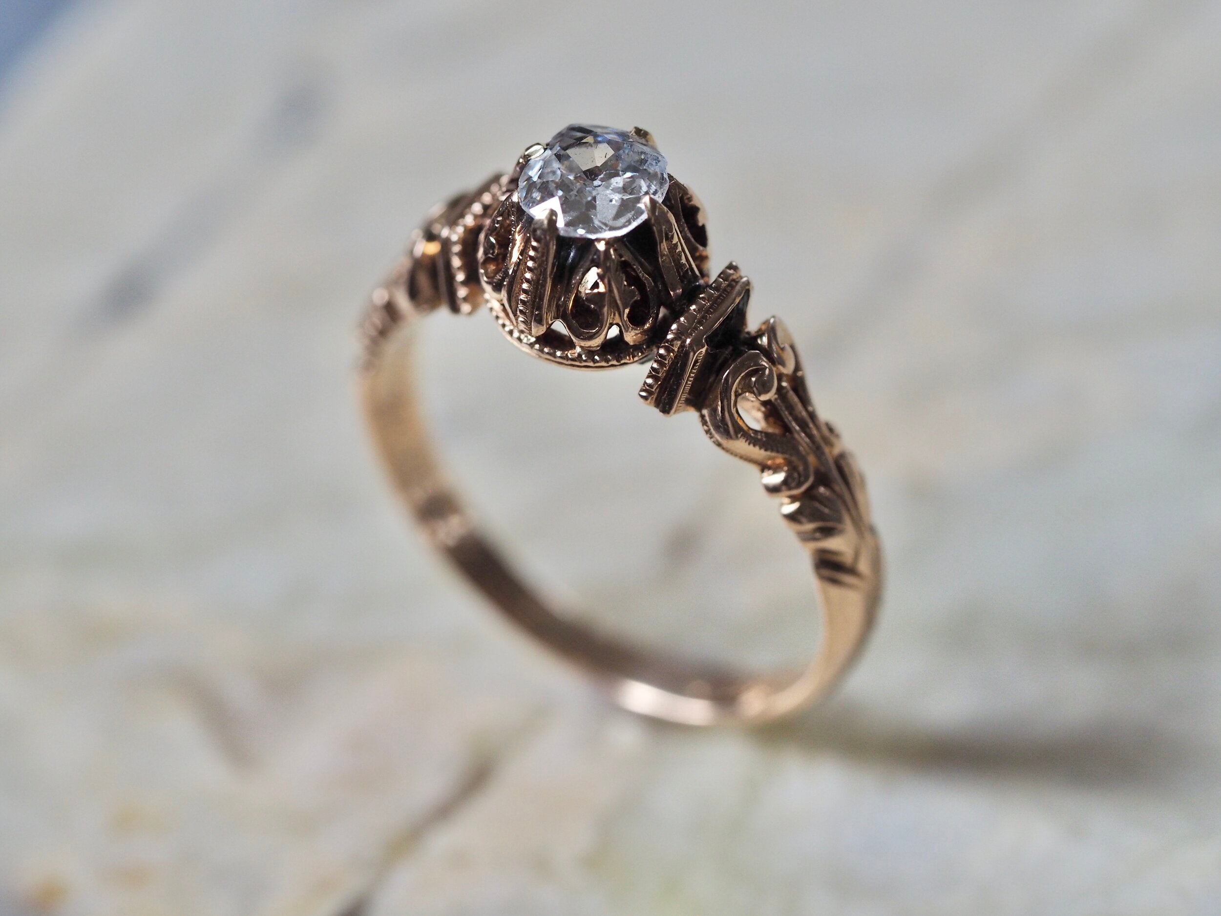 Victorian 18k Gold Old Mine Cut Diamond Engagement Ring