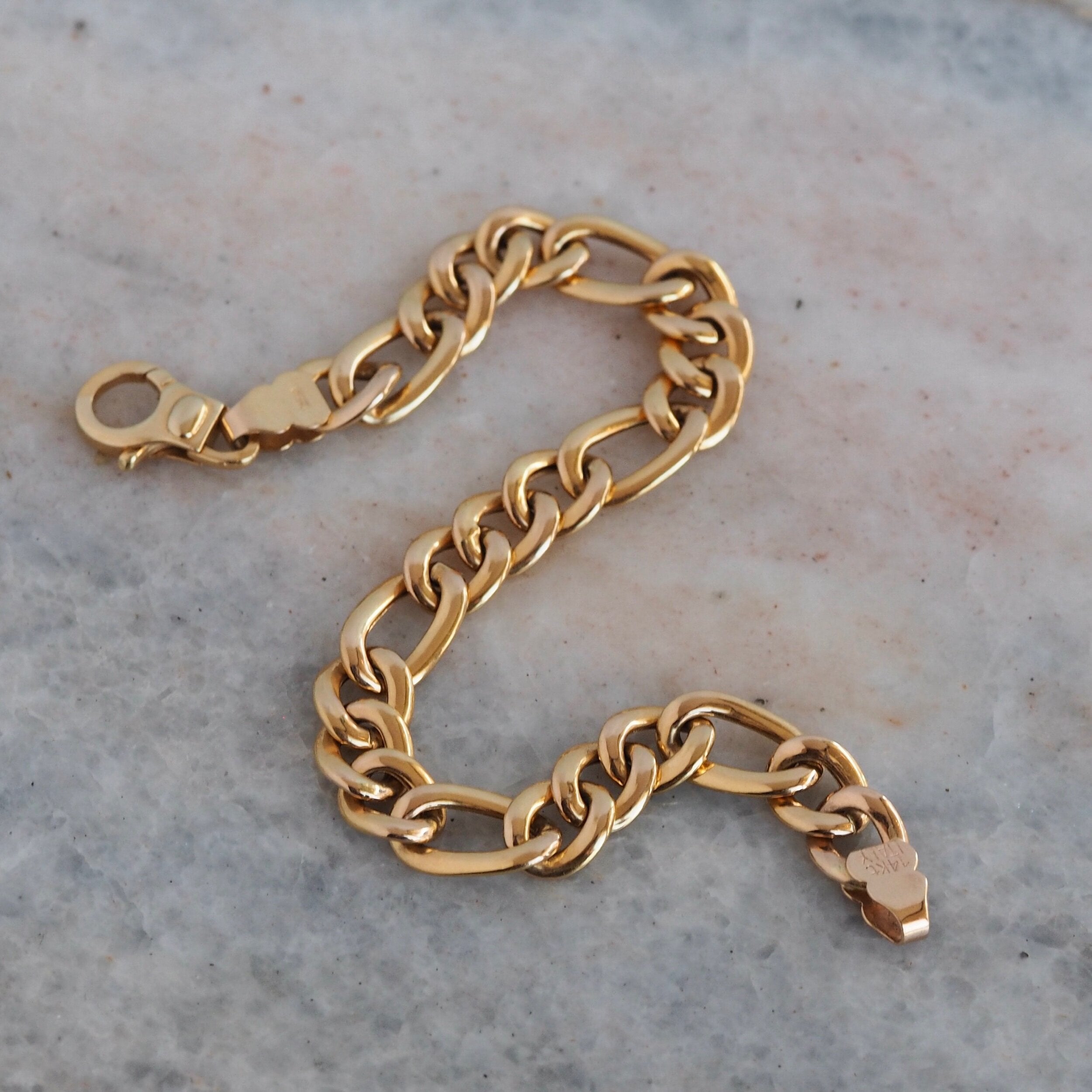 Vintage 14k Gold Italian Figaro Curb Link Bracelet