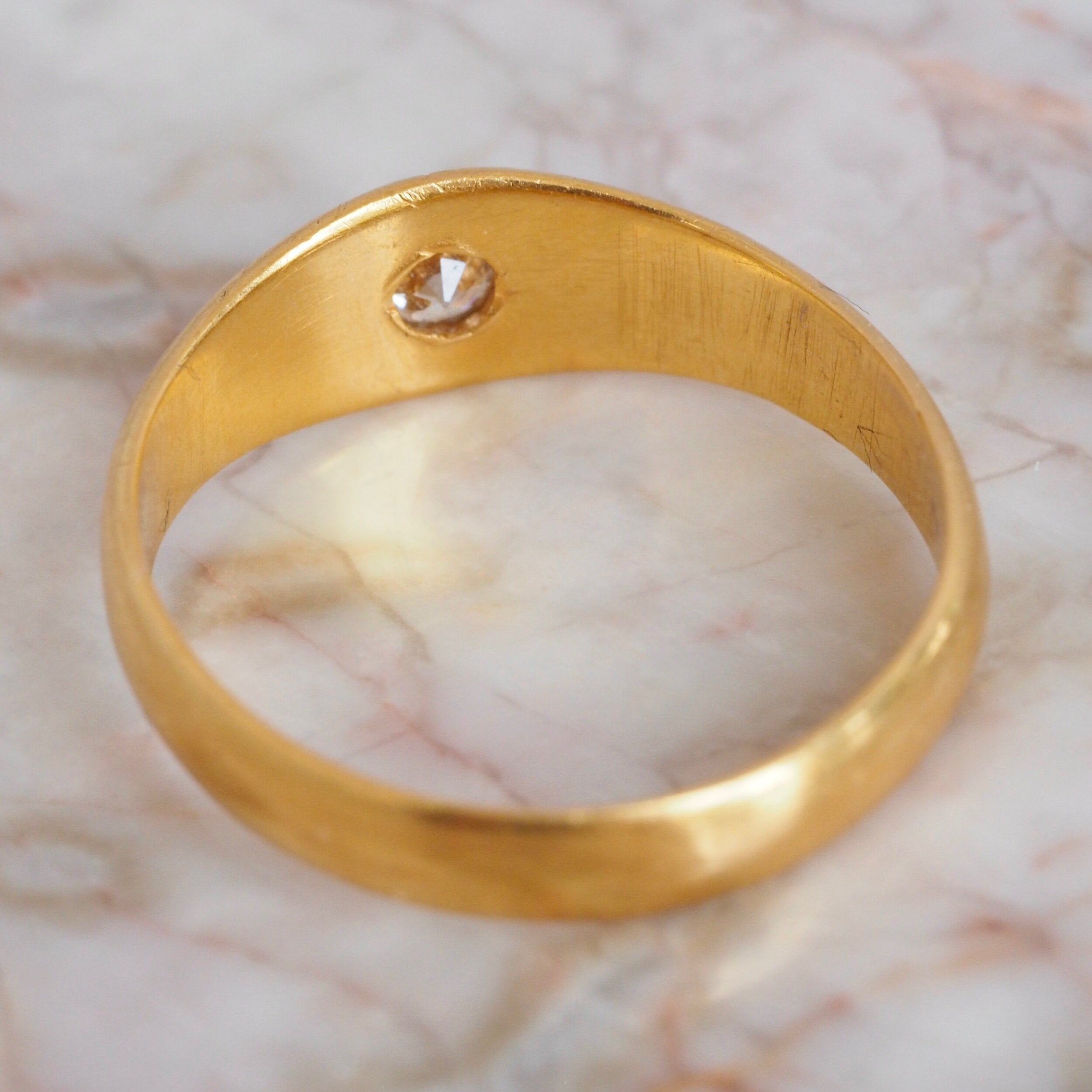 Antique English 22k Gold Old European Cut Flush Set Diamond Starburst Ring