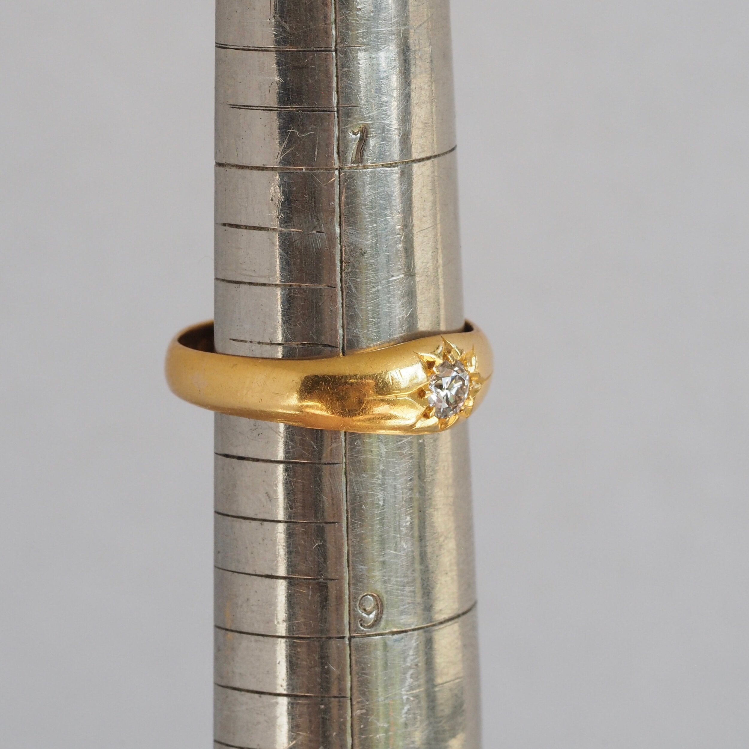 Antique English 22k Gold Old European Cut Flush Set Diamond Starburst Ring