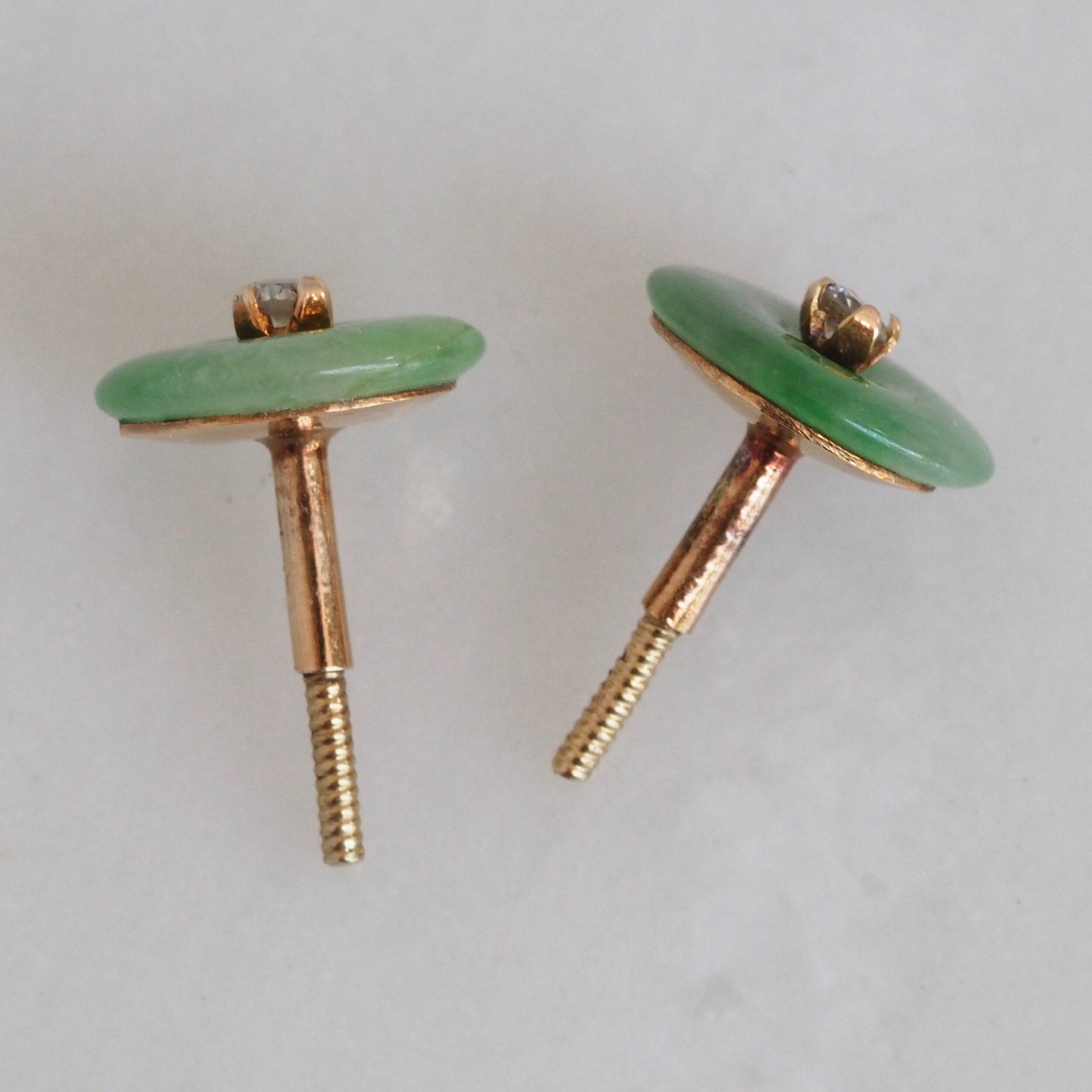Vintage 18k Gold Jade and Diamond Earrings