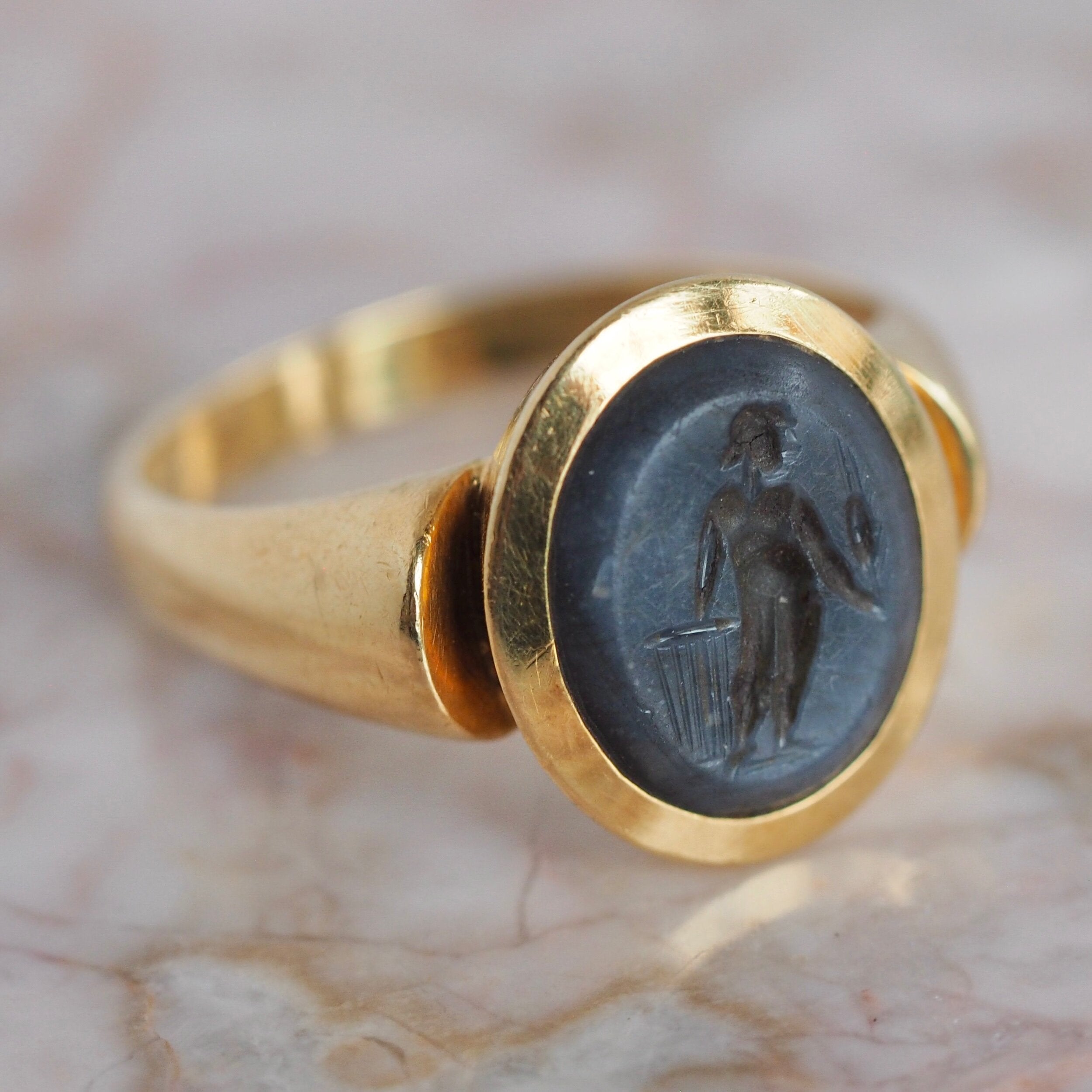 Vintage 18k Gold Ring with Ancient Agate Intaglio