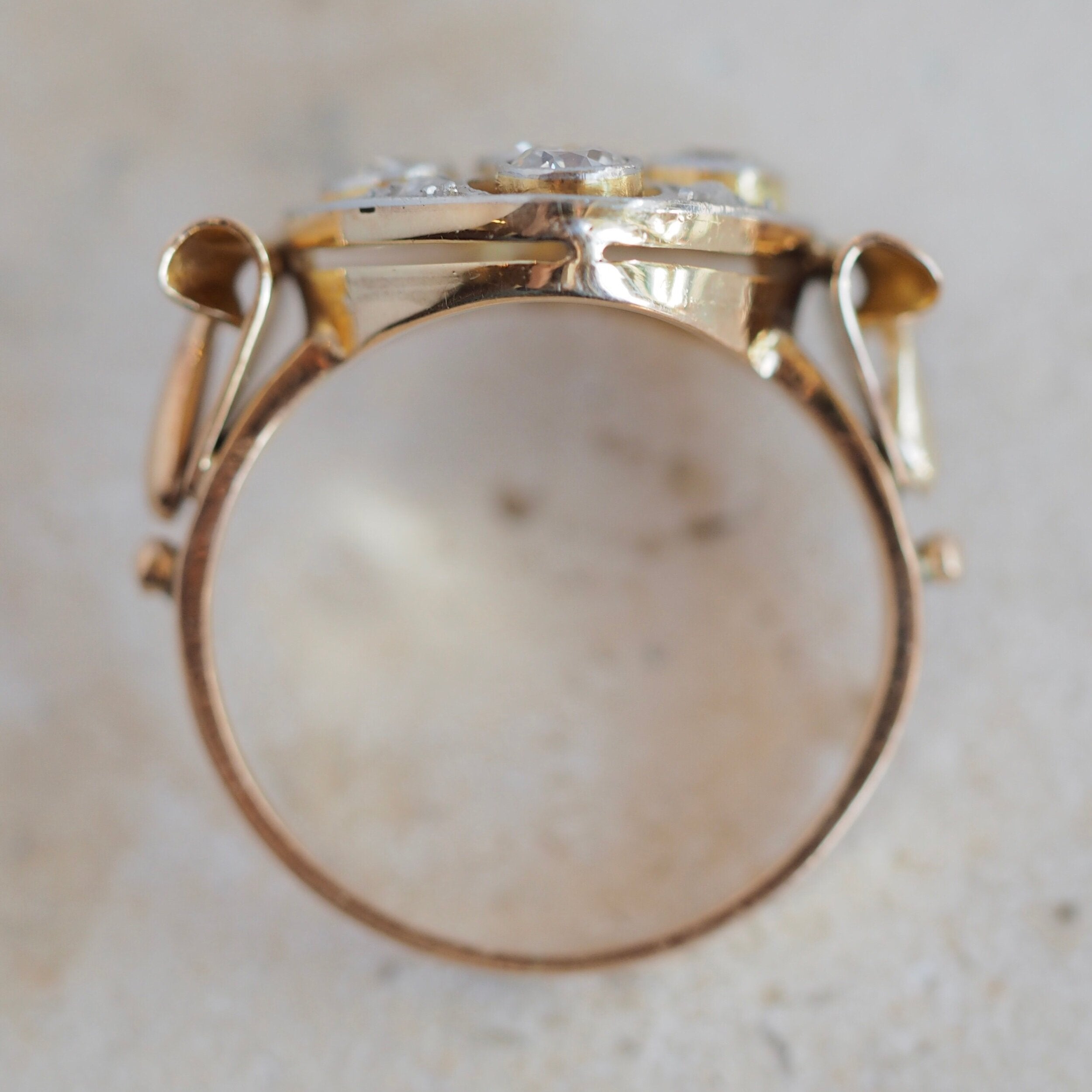 Vintage 18k Gold and Platinum Old European Cut, Old Mine Cut and Rose Cut Diamond Ring