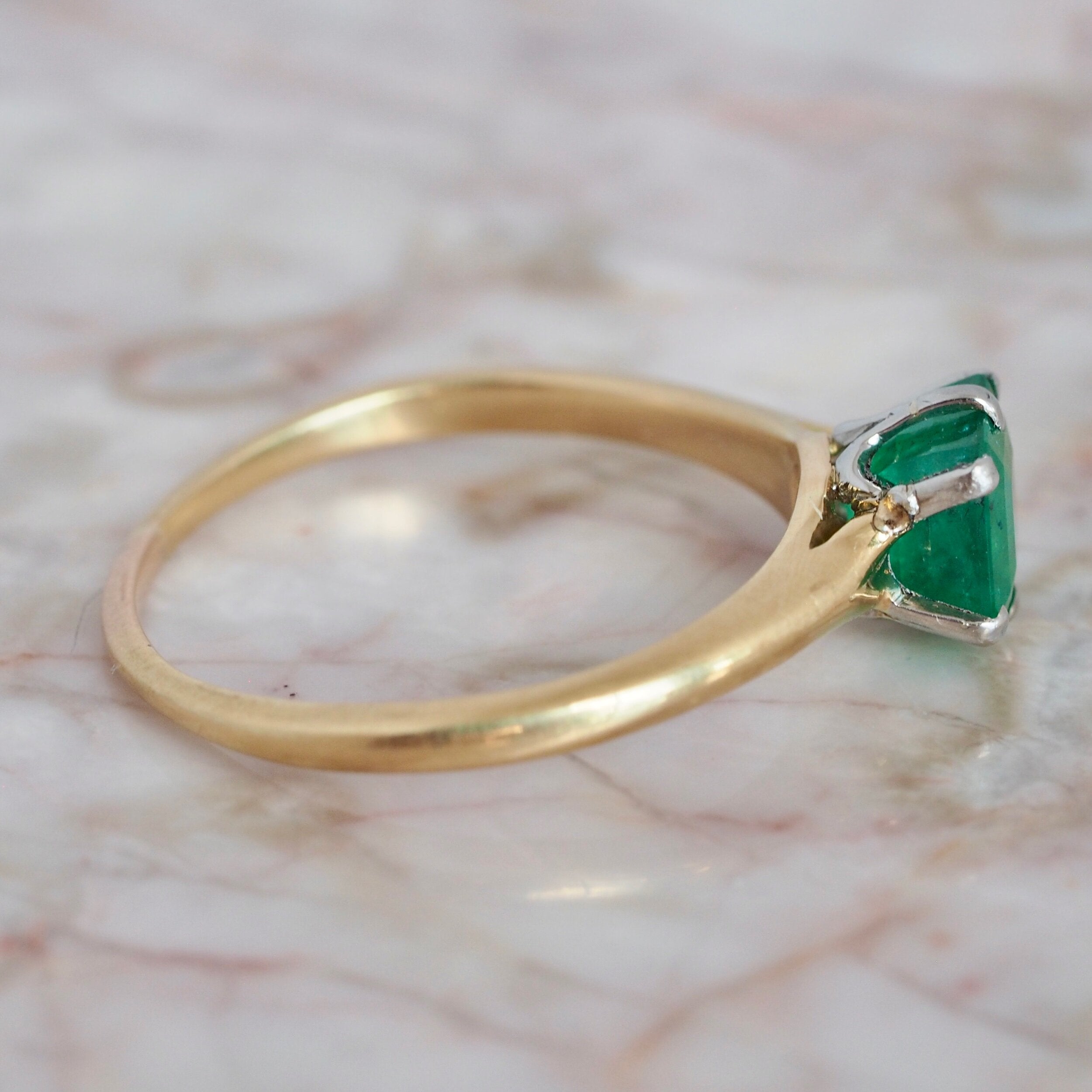 Vintage 18k Yellow and White Gold Emerald Solitaire Ring