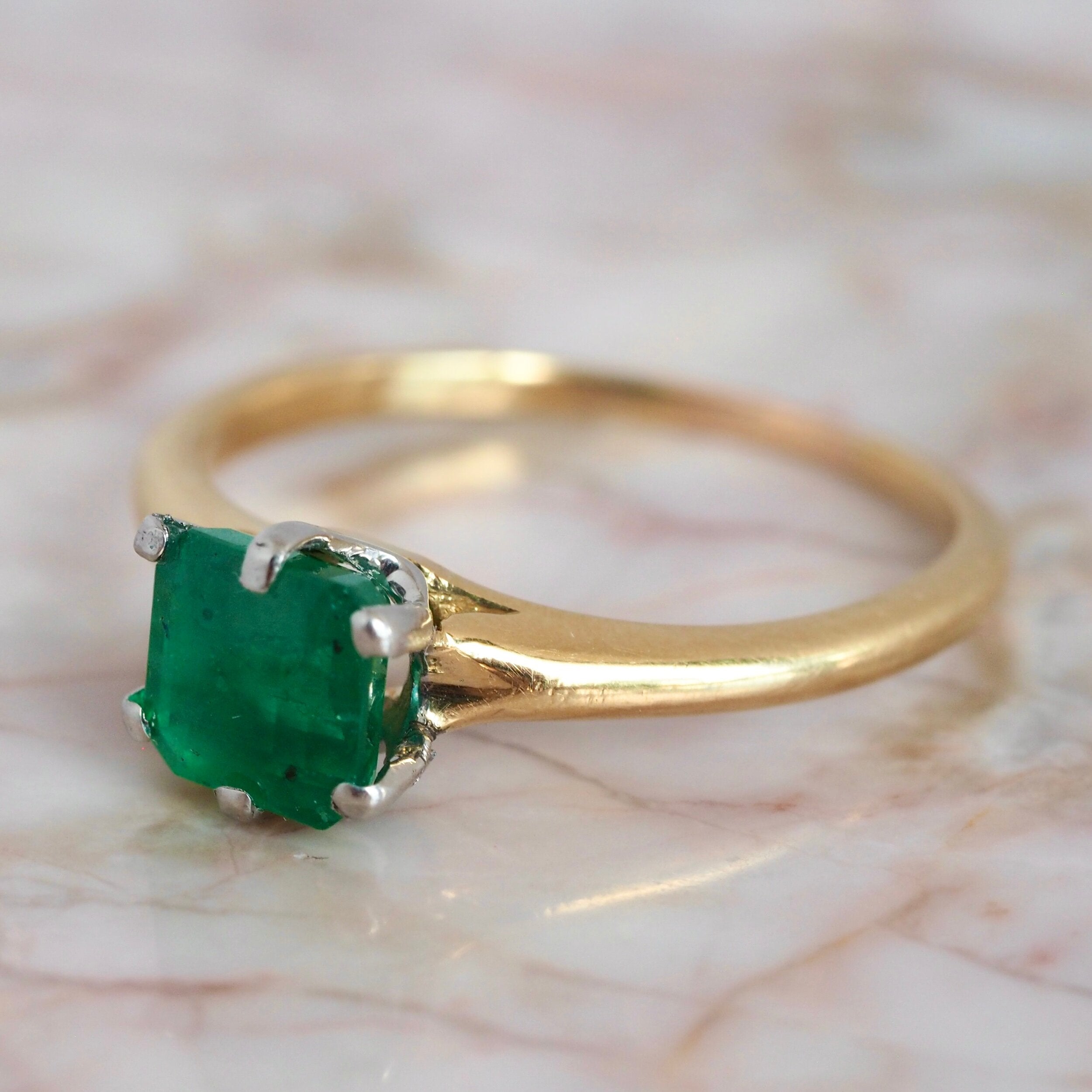 Vintage 18k Yellow and White Gold Emerald Solitaire Ring