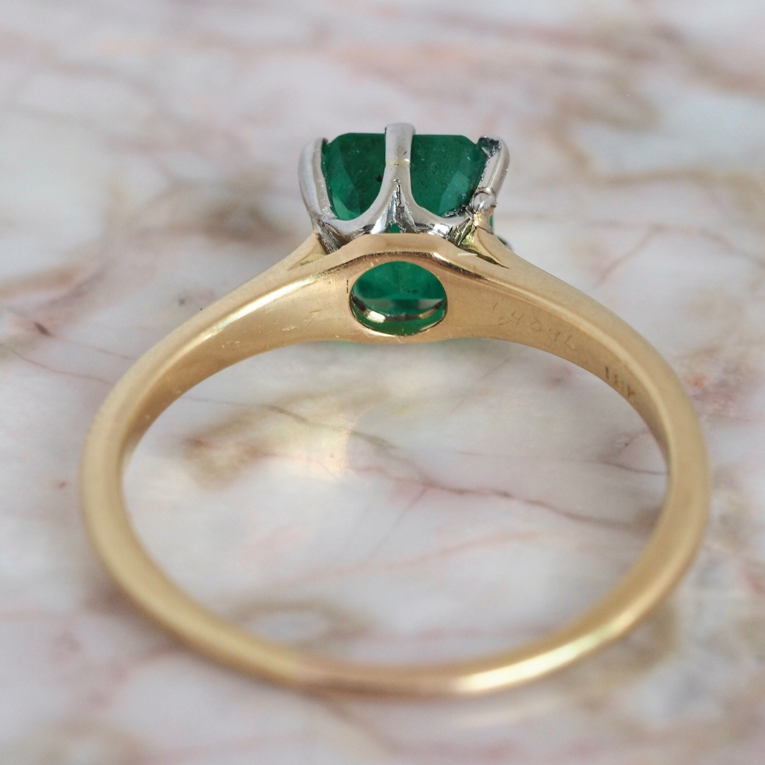 Vintage 18k Yellow and White Gold Emerald Solitaire Ring