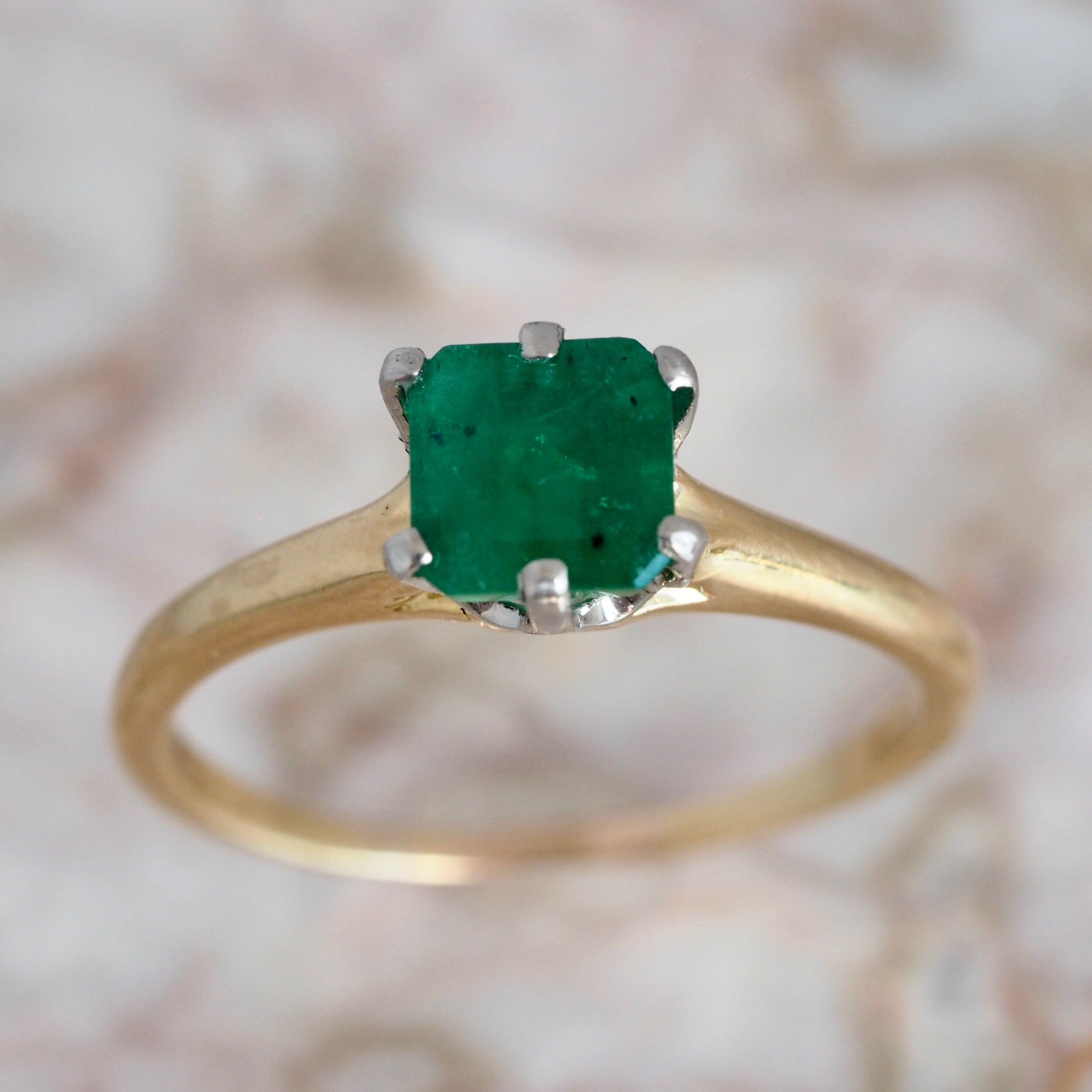 Vintage 18k Yellow and White Gold Emerald Solitaire Ring
