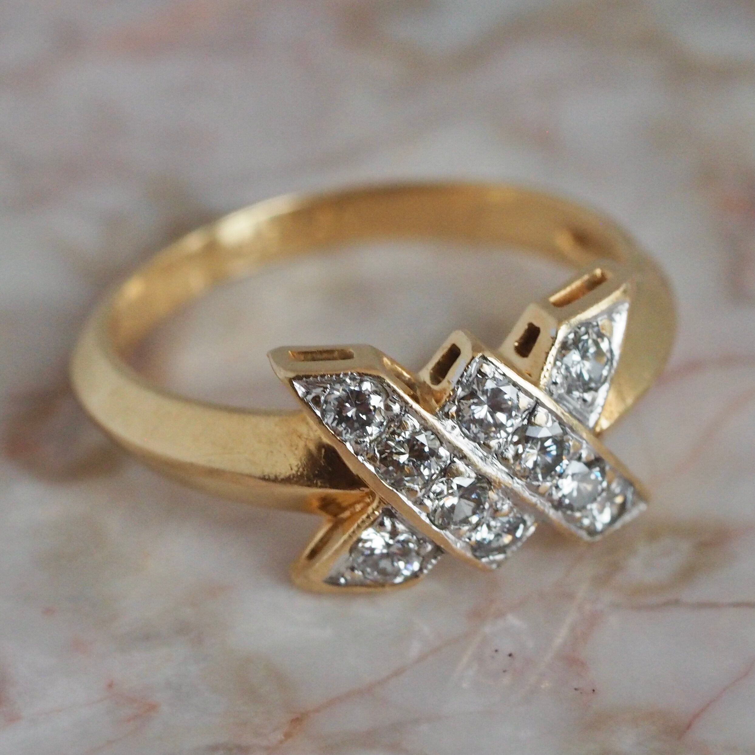 Vintage French 18k Gold Diamond Knot Ring