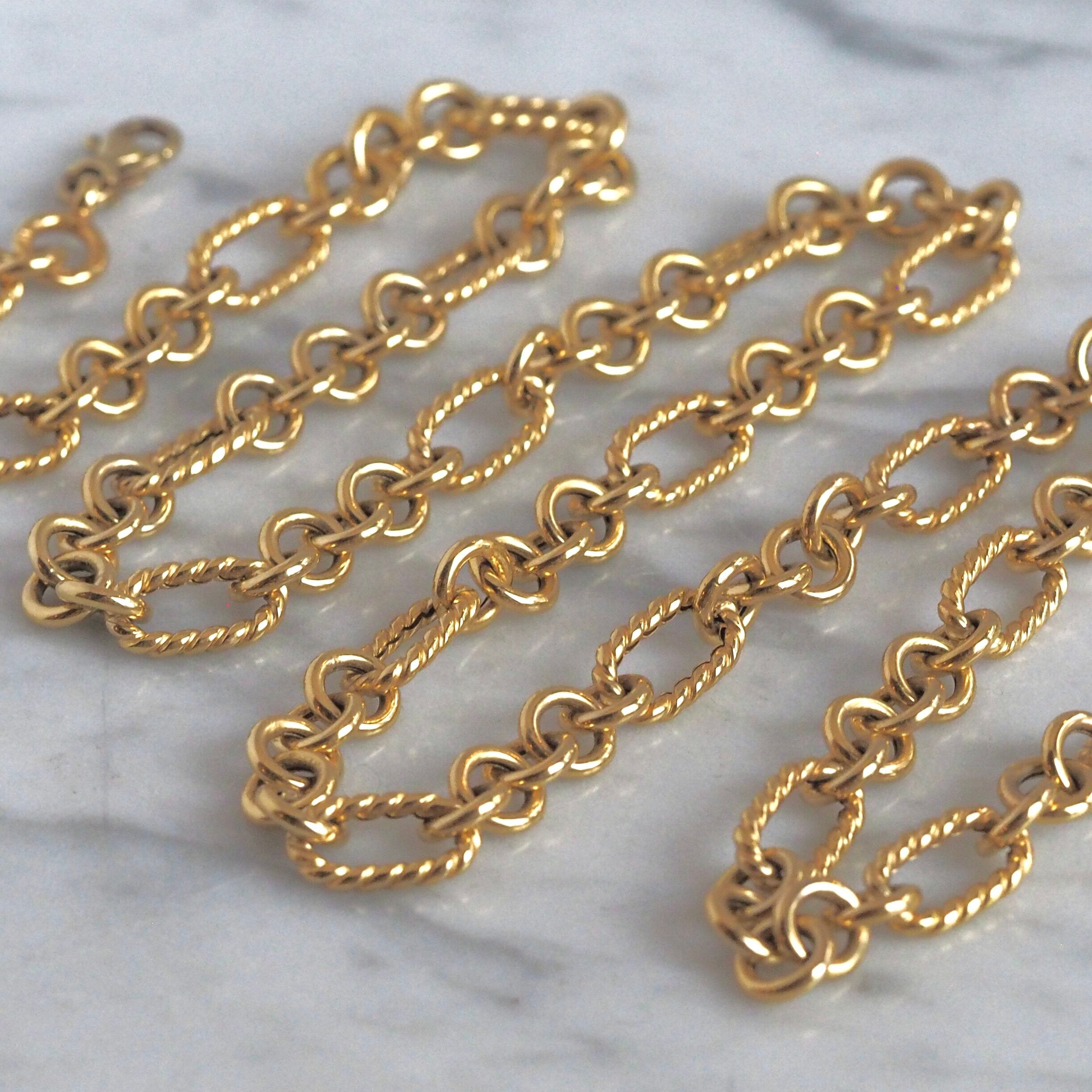 Vintage Italian 14k Gold Textured Oval and Round Rolo Link Chain Necklace