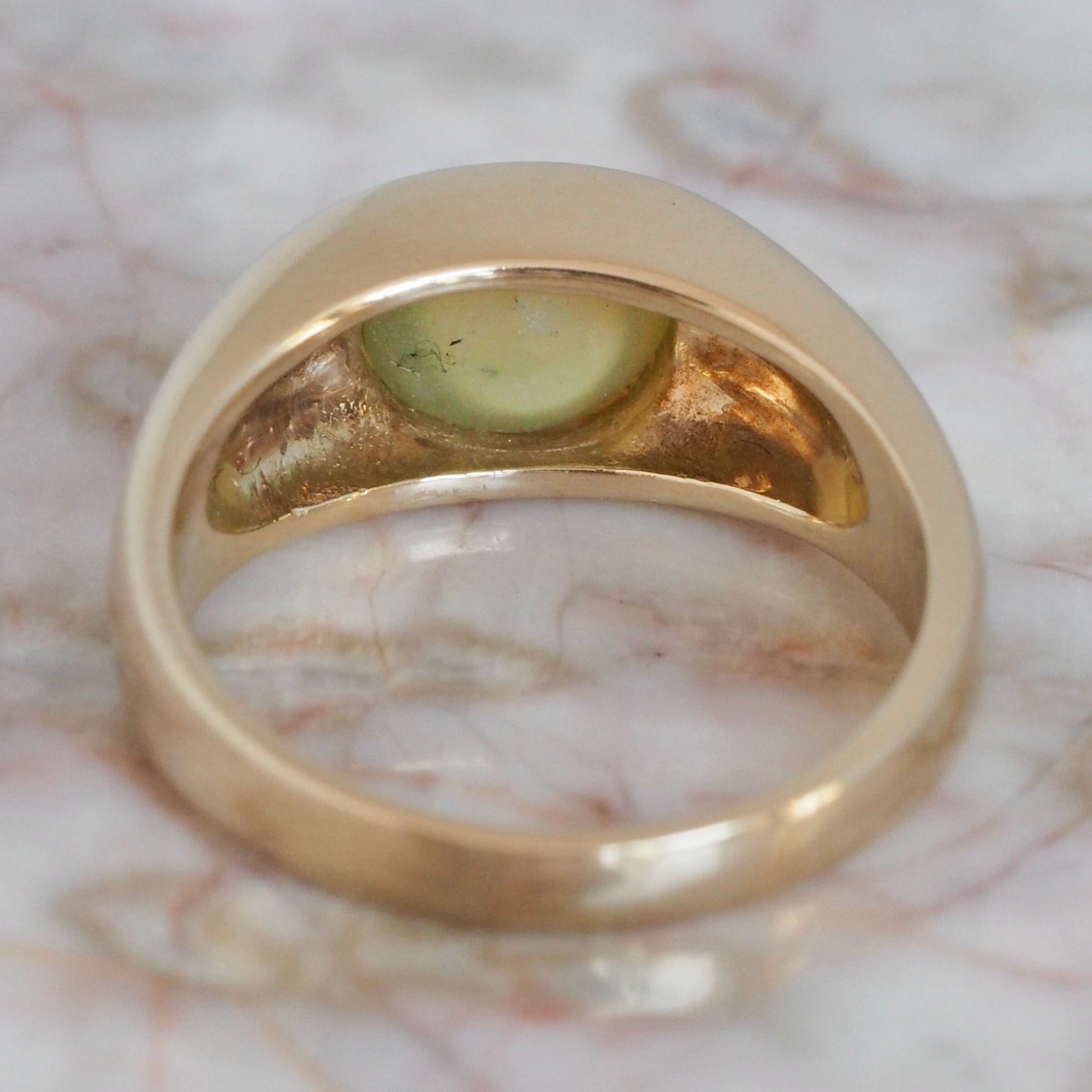 Vintage Modernist 14k Gold Cabochon Cat's Eye Chrysoberyl Ring