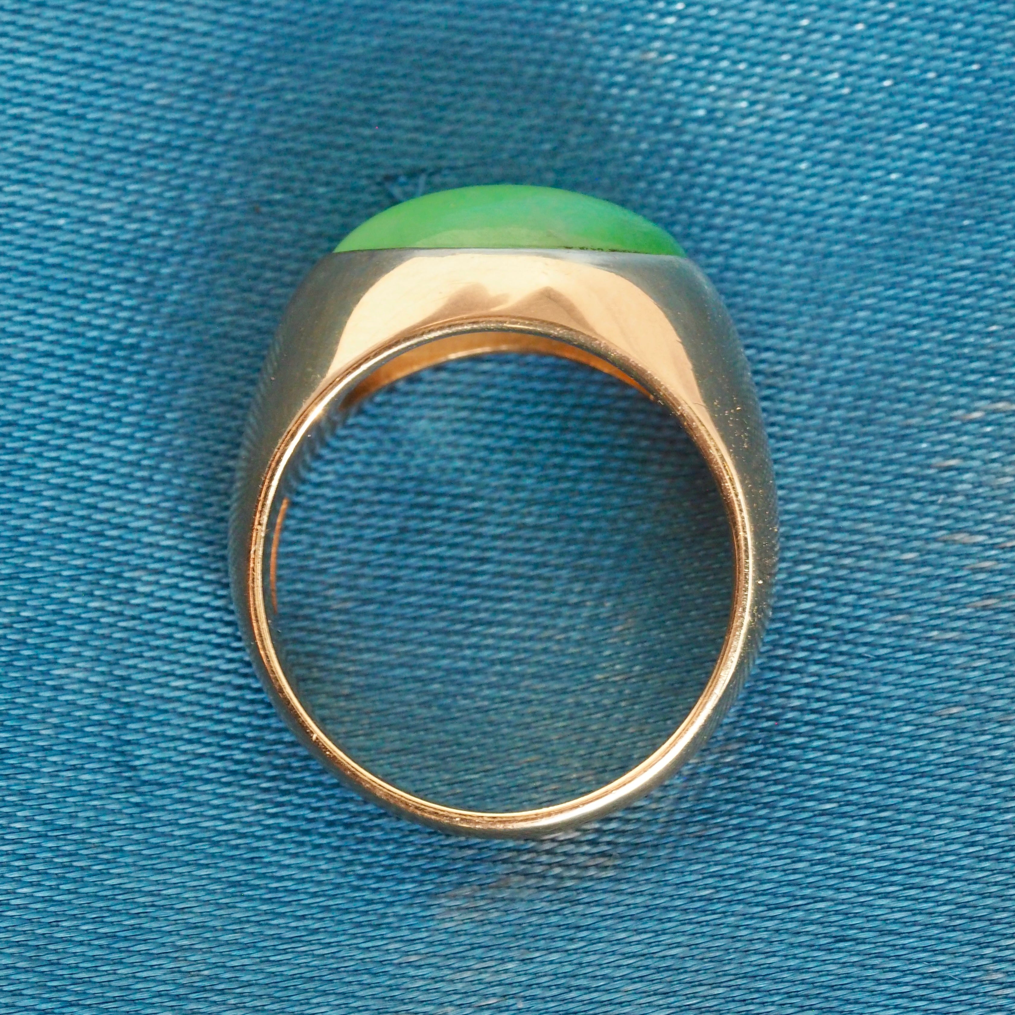 Modernist 14k Gold Jadeite Dome Ring