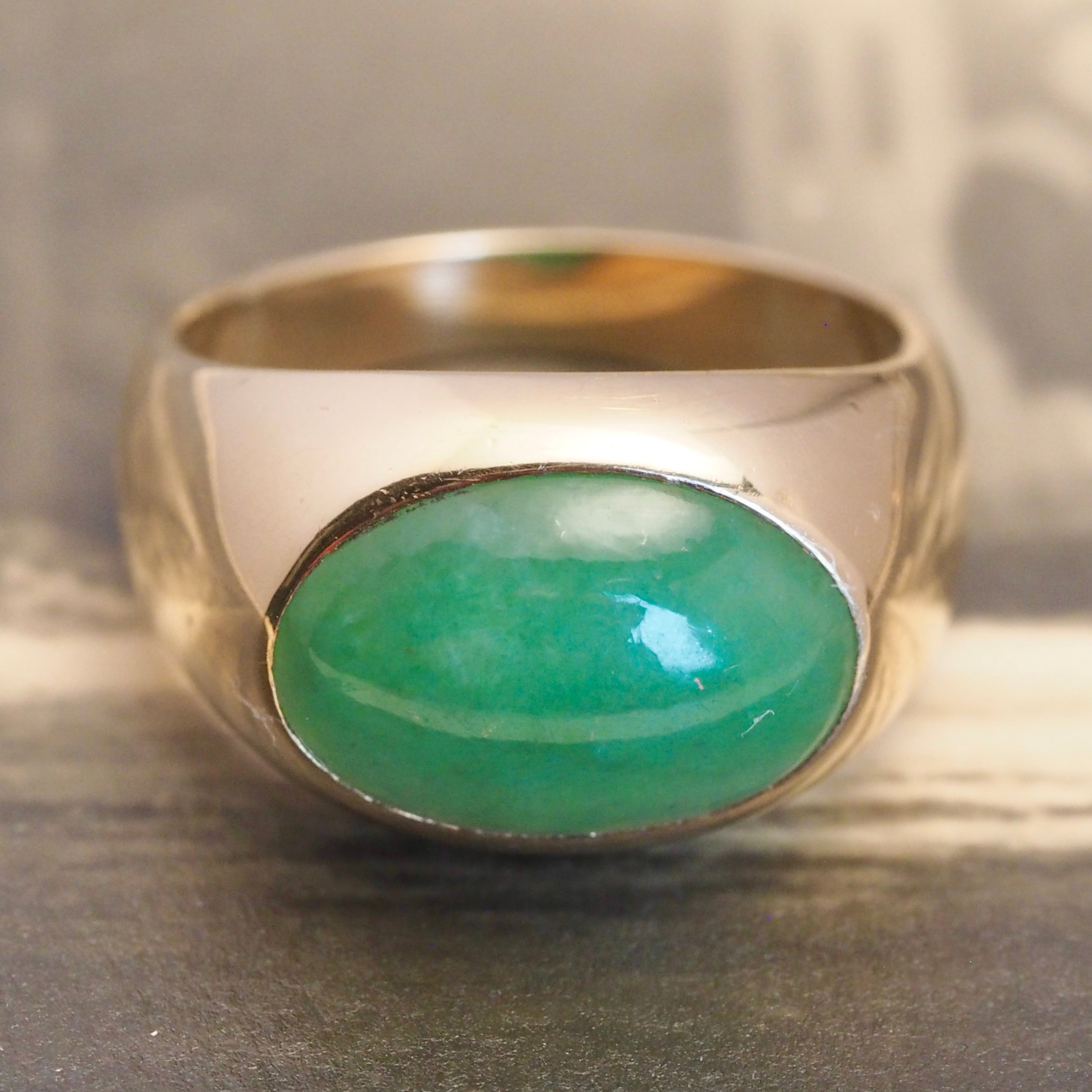 Modernist 14k Gold Jadeite Dome Ring