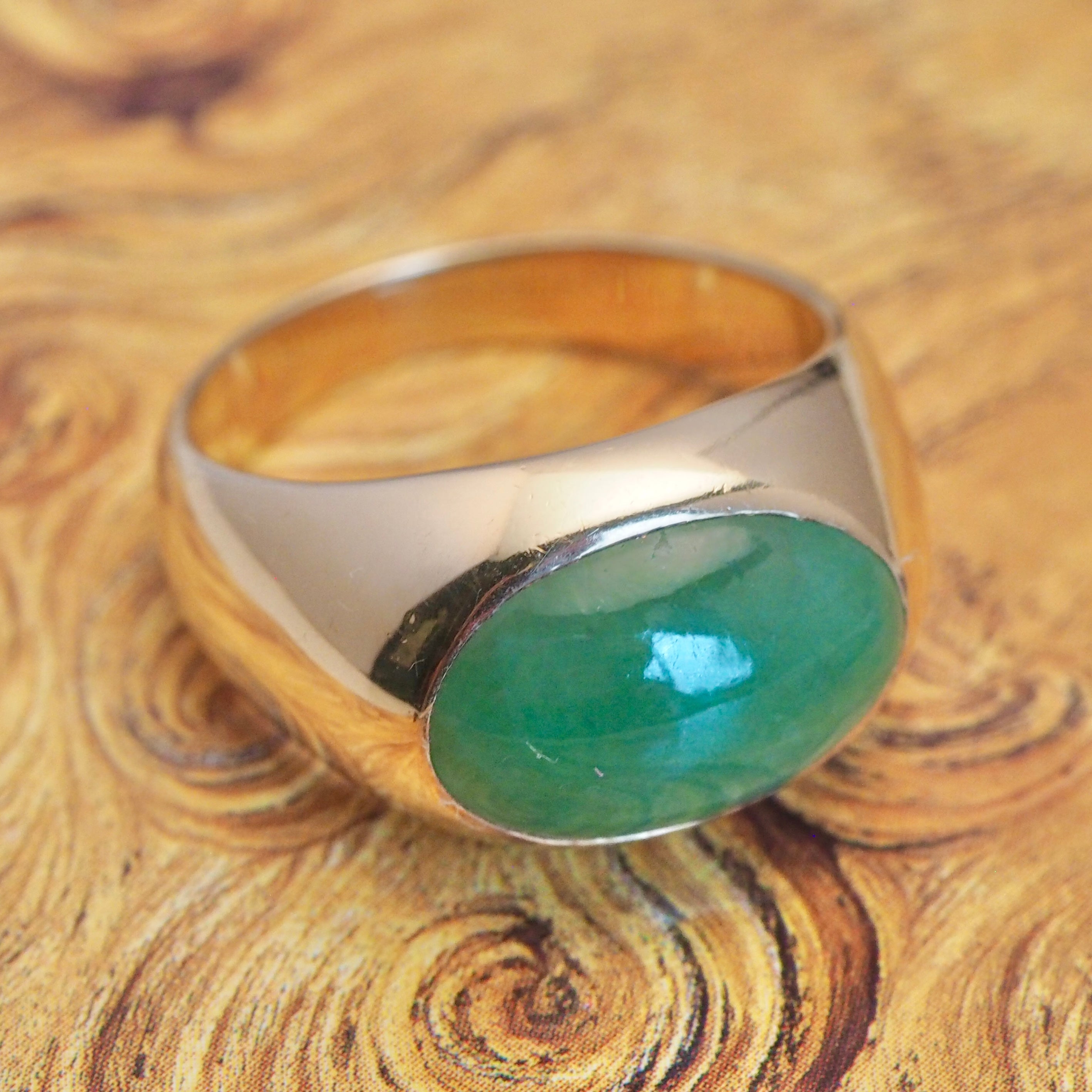 Modernist 14k Gold Jadeite Dome Ring